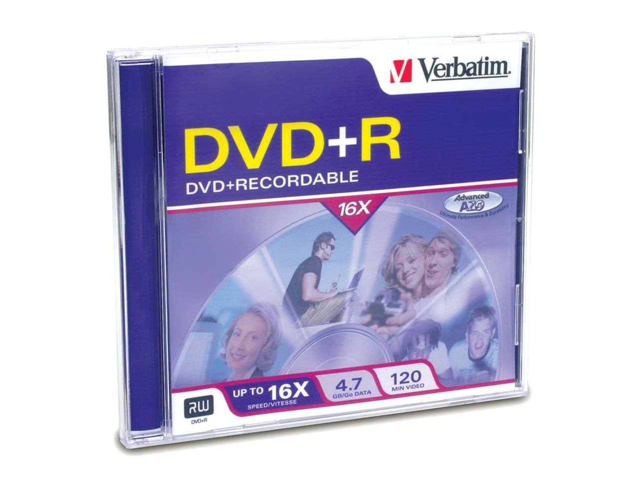 Verbatim DVD+R DVD+RECORDABLE Advanced 16X AZO Durabat Ultimate & Performance RW UP TO 16X SPEED/VITESSE 4.7 GB/Go DATA 120 MIN VIDEO