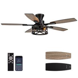 Siljoy - 52 Inch Farmhouse Flush Mount Gold Black Ceiling Fan With Lights 6 Dual Color Blades Fits Patio Bedroom Living Room - Gold and Black