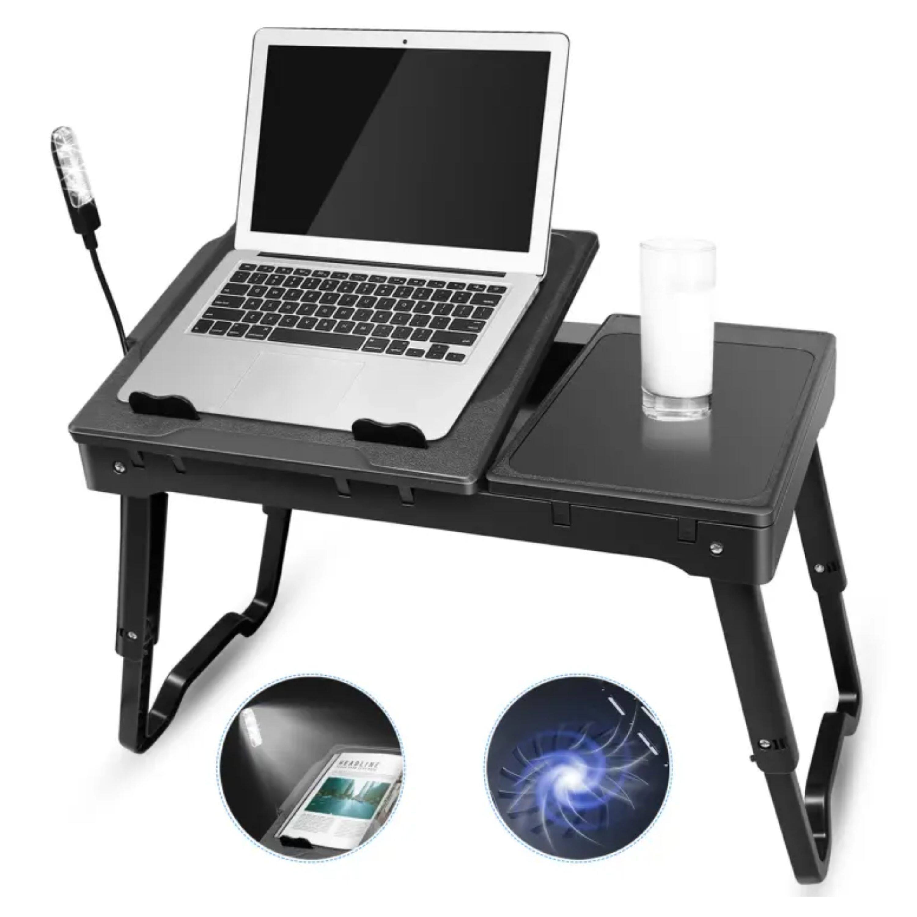 Alt View 2. Kitcheniva - Foldable Laptop Table With Inbuilt Mouse Pad Cooling Fan Adjustable LED Lamp And USB 2.0 Ports Black - Black.