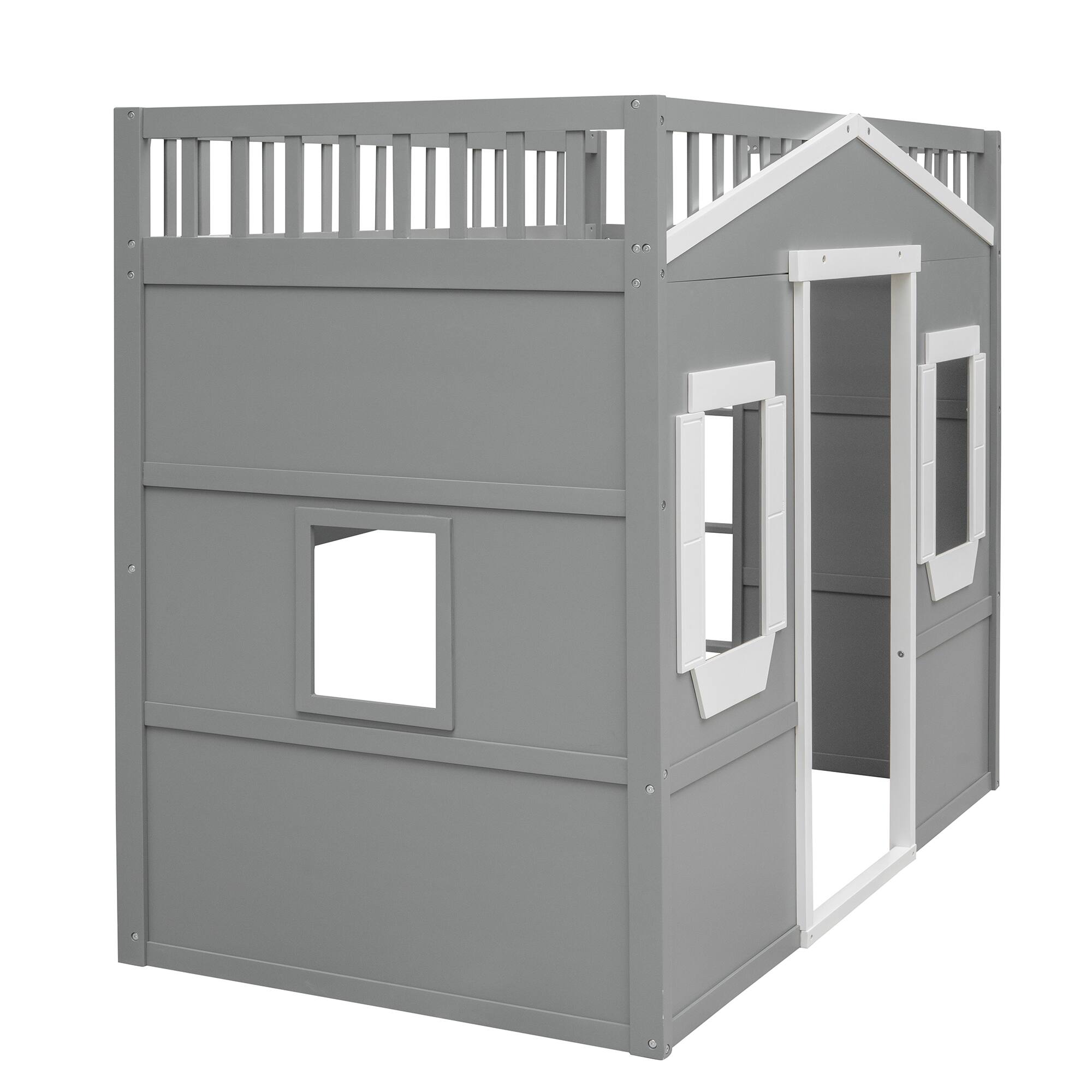 Back. Whisen - Wood Loft Bed with Ladder,Sturdy Elevated Platform Bed Frame for Kids and Teens - Gray.