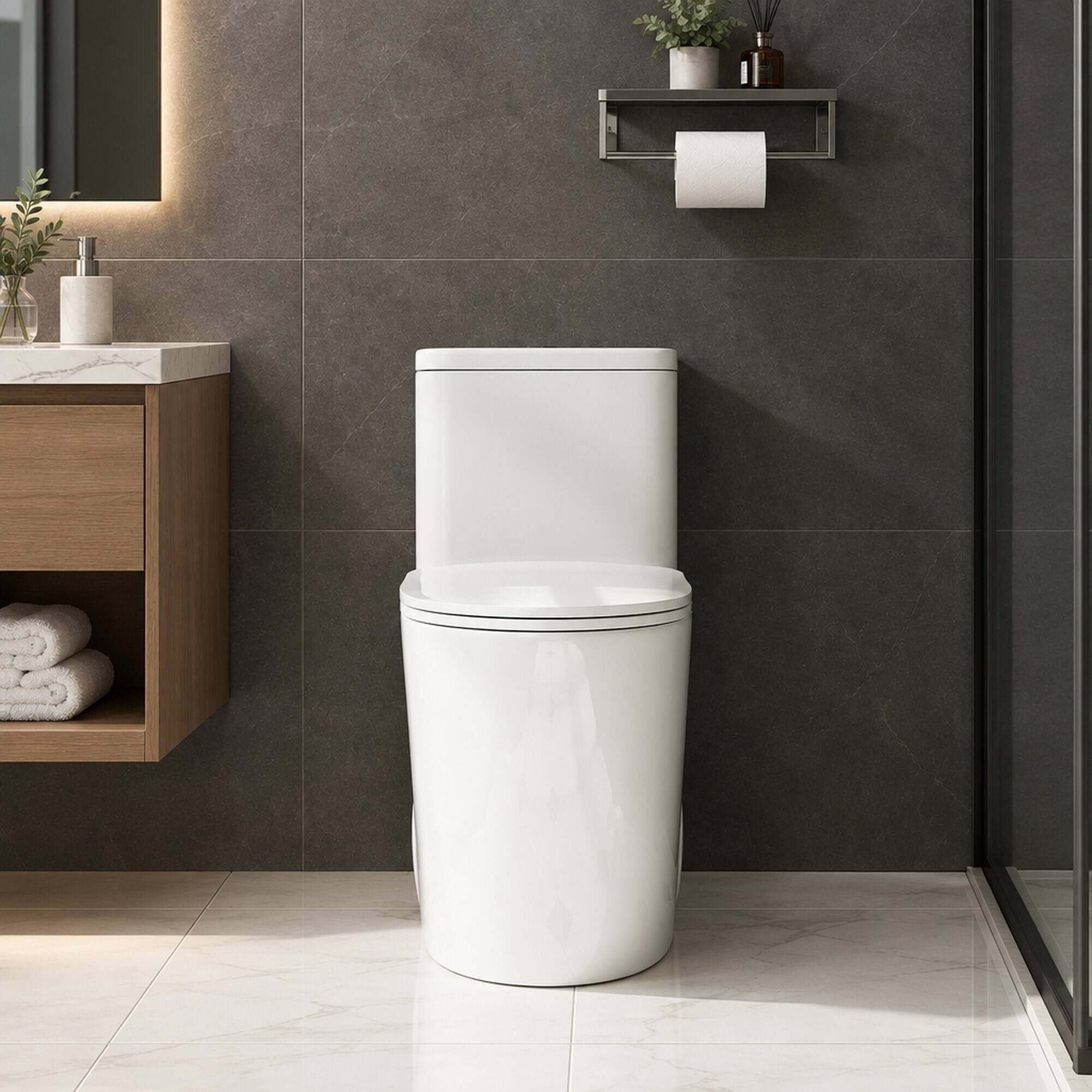 RYHNUYNE One Piece Toilet, Dual Flush Elongated Comfort Height Floor ...