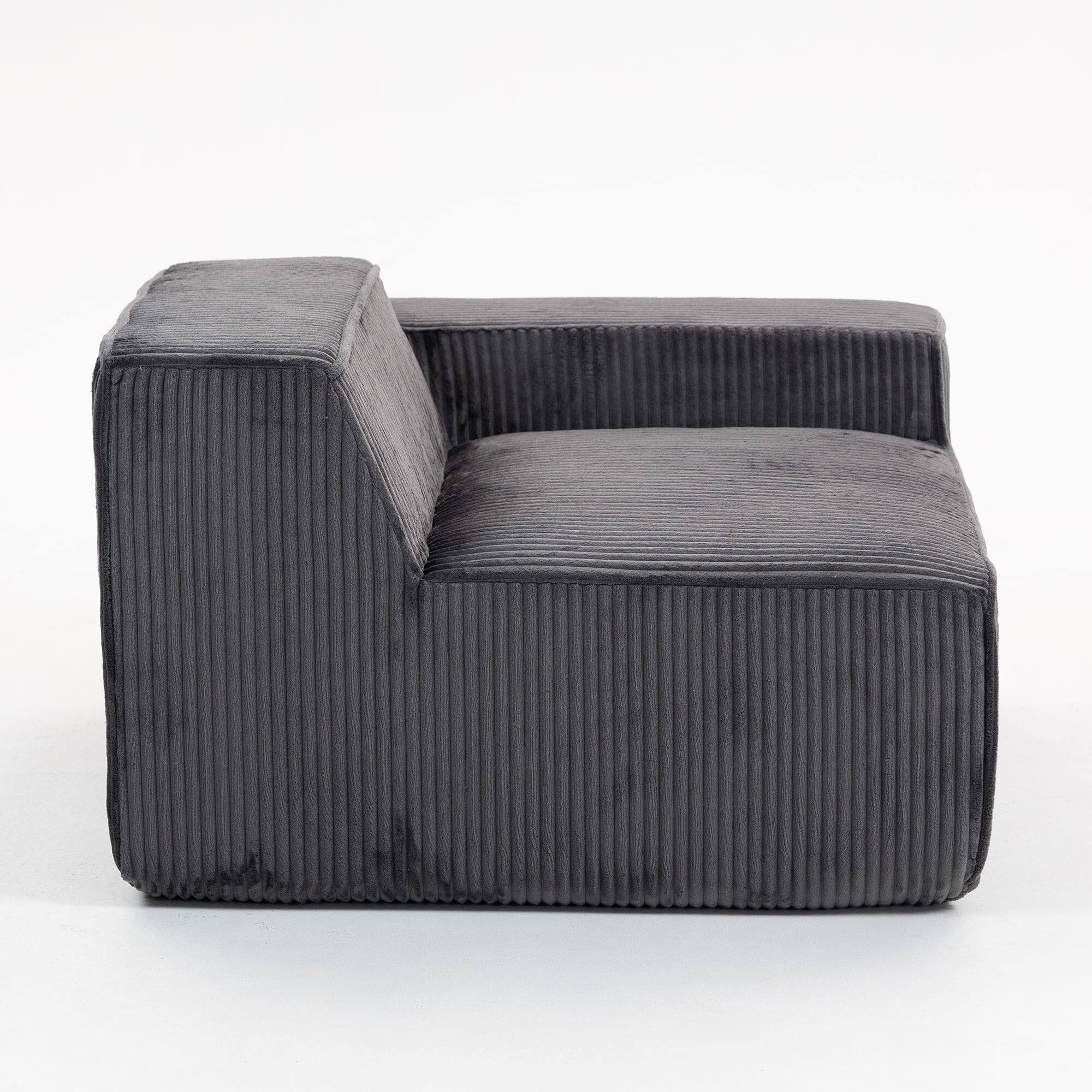 Left. Kadyn - 111" Modular Sctional Couches with Deep Seat, Compression Cloud Sofa Soft Corduroy Upholstered for Living Room Bedroom - Gray.