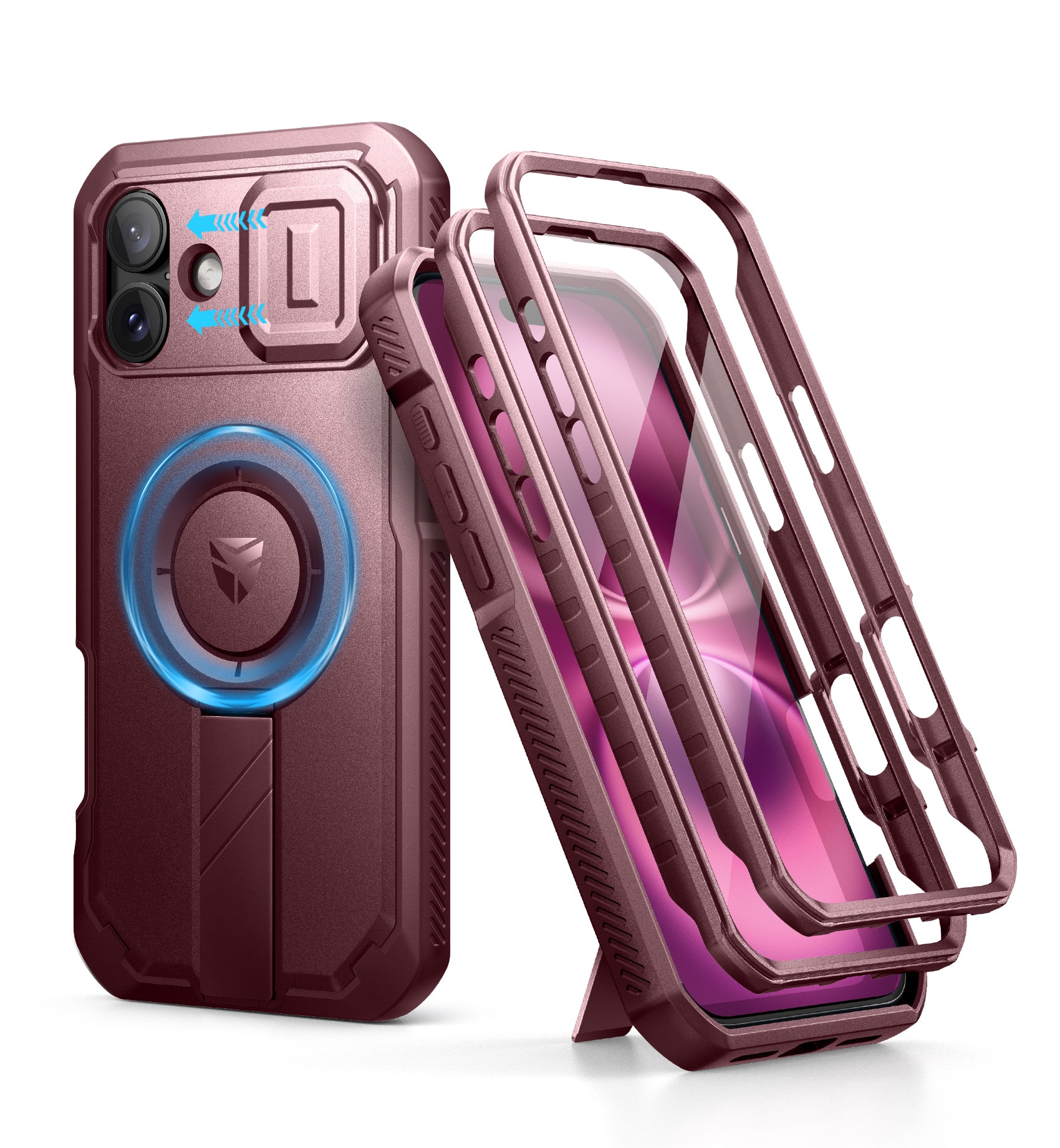 dexnor - for iPhone 16 Plus Case with Slide Camera Cover & Adjustable Kickstand & Built-in Screen Protector - Maroon Red price history on PriceWatchPro