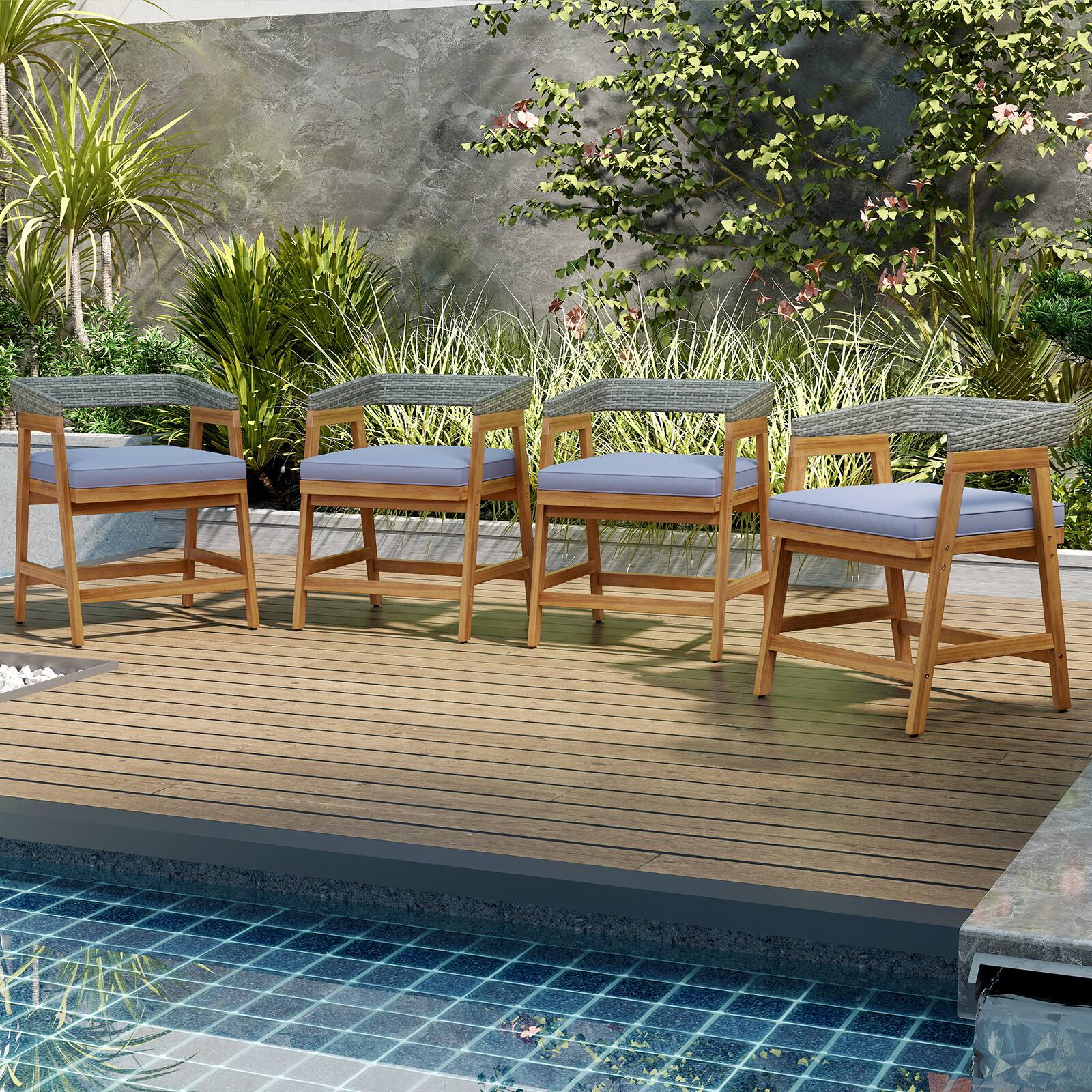 Alt View 1. Costway - Costway Patio Chairs Set of 4 Outdoor Acacia Wood Dining Chairs with Cushions for Garden - Gray.