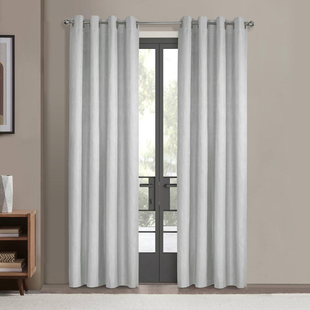 Angle. Commonwealth Home Fashions - Thermaplus Margot 100% Blackout Subtle Textured Geometric Pattern Grommet Curtain Panel 52" x 108" White - White.