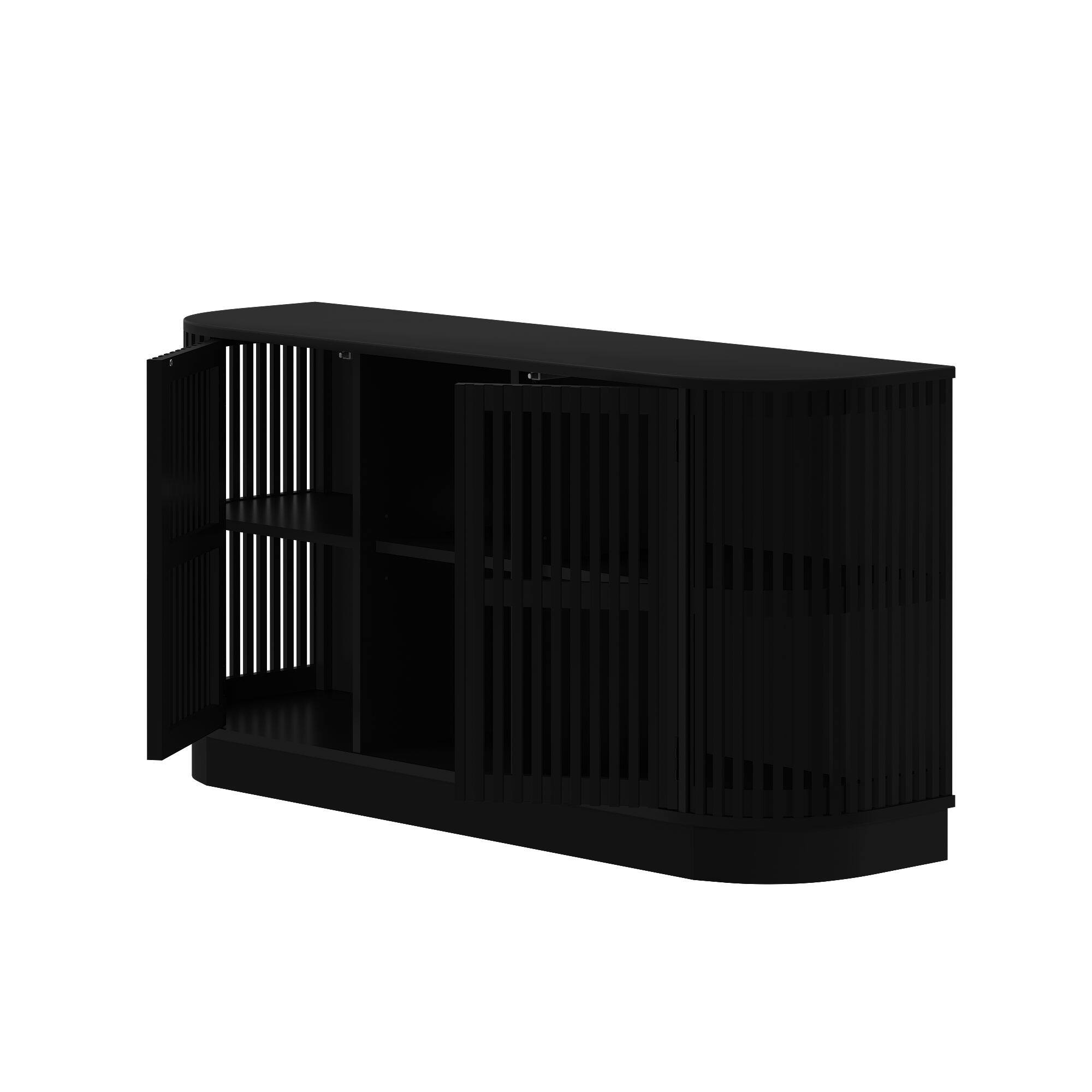 Alt View 9. Plank+Beam - Contour Sideboard, 2 Door w/ Middle Shelf (1495 x 406 x 762mm / 59 x 16 x 30in), Black - Black.