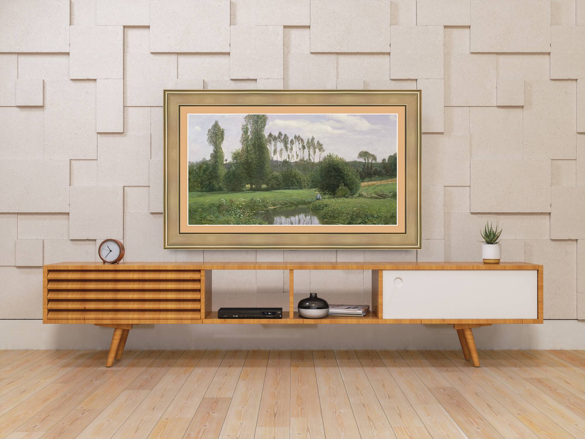 Angle. Deco TV Frames - Premiere Bezel for Samsung the Frame TV - 50" - Champagne.