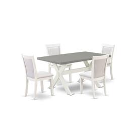 East West Furniture - 5-Piece Modern Dining Table Set Includes a Mid Century Dining Table and 4 Cream Linen Fabric - Multi-Color