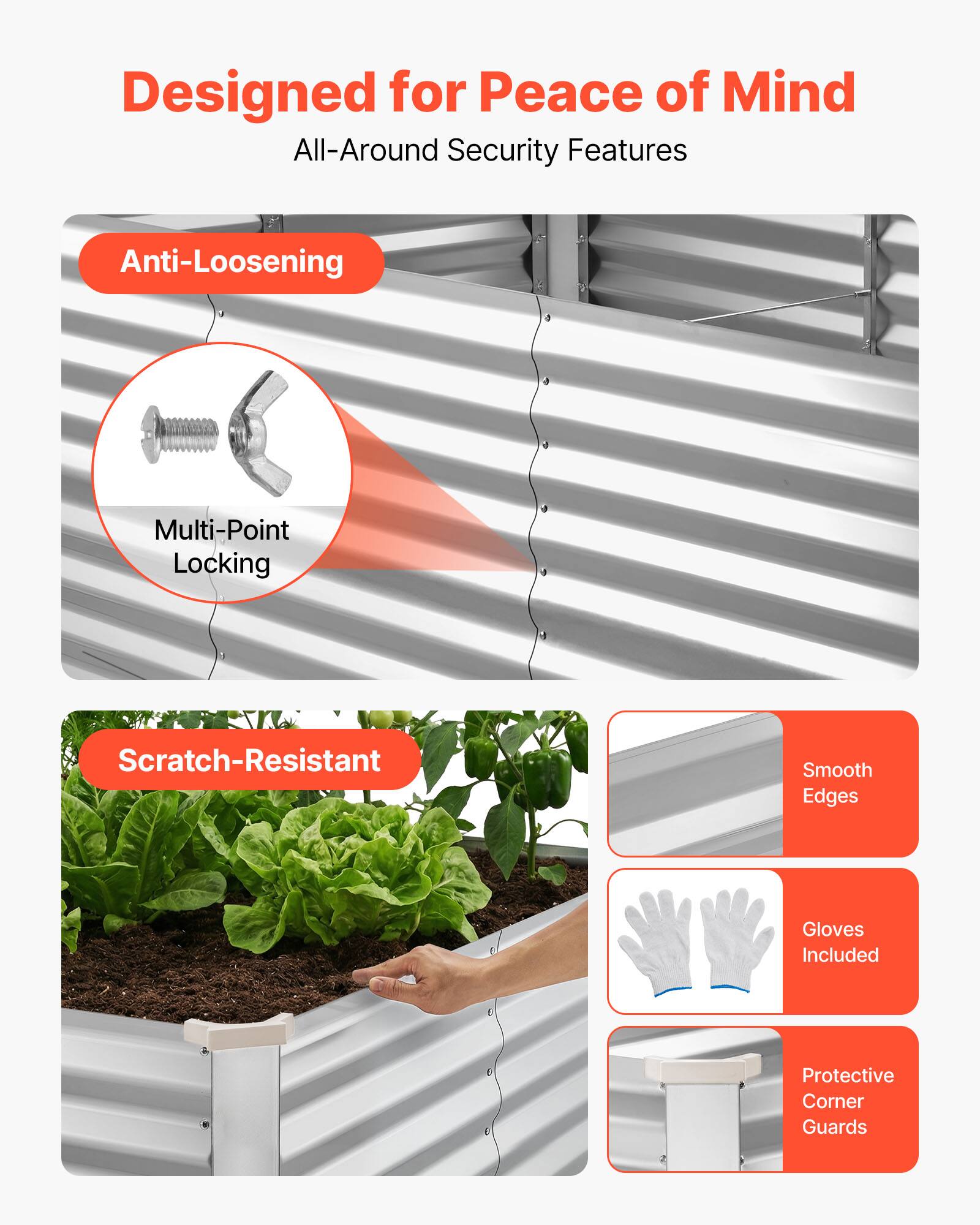 Designed for Peace of Mind  
All-Around Security Features  

- Anti-Loosening  
- Multi-Point Locking  
- Scratch-Resistant  
- Smooth Edges  
- Gloves Included  
- Protective Corner Guards