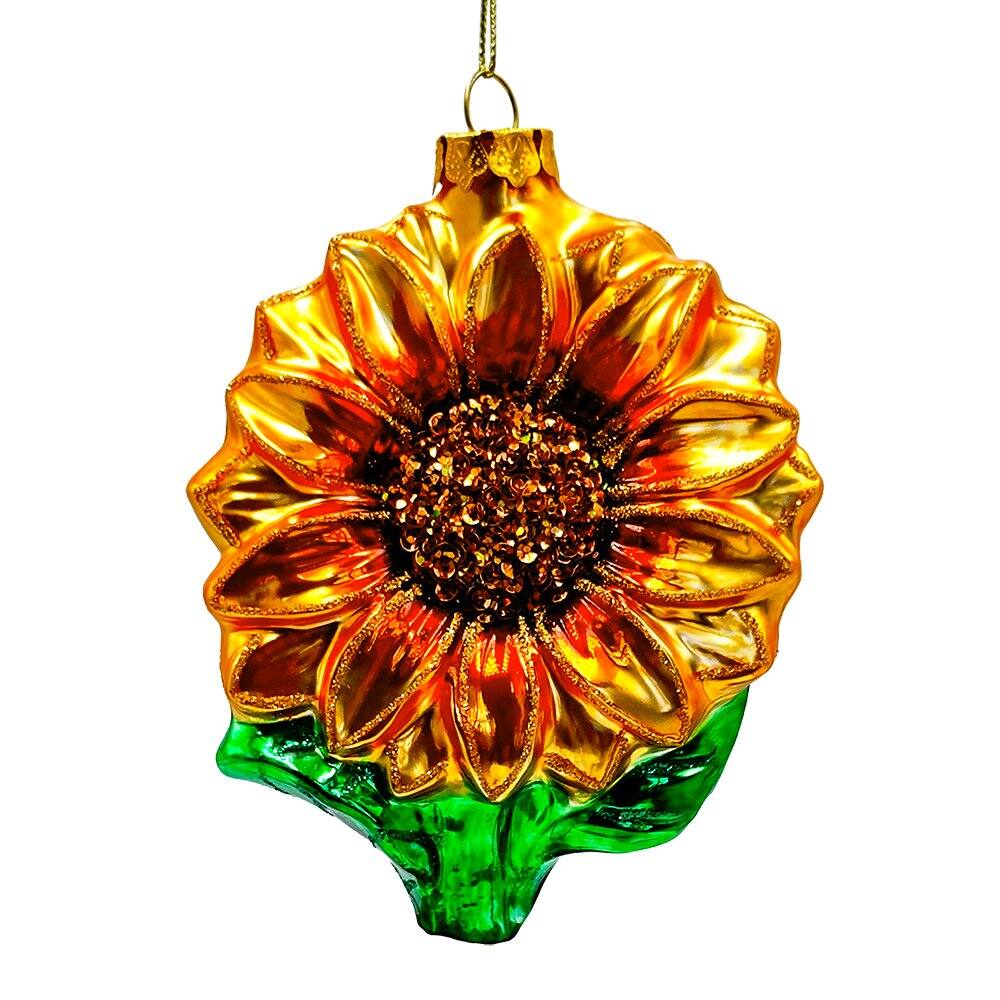Front. OrnamentallyYou - Glossy Charming Sunflower Glass Christmas Ornament Flower Holiday Decor - Multi-colored.