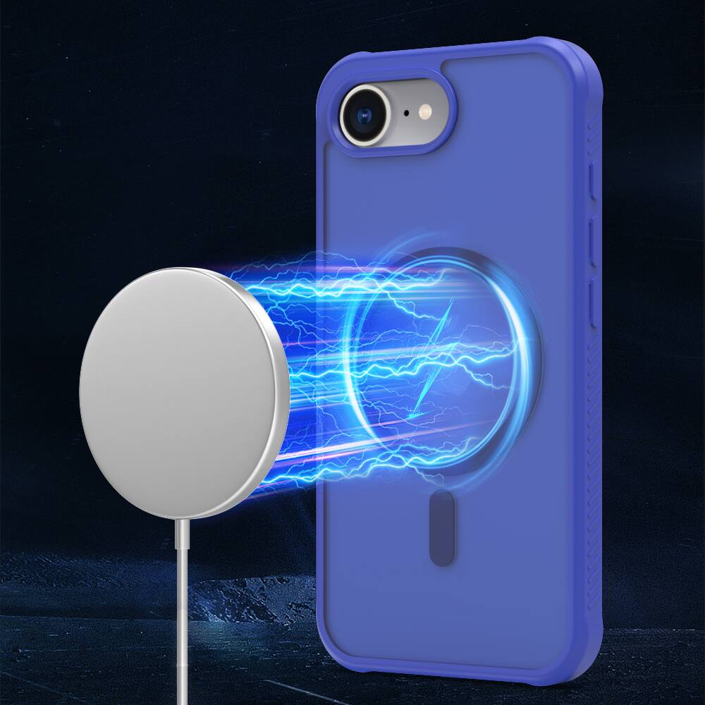 Angle. Dteck - Magnetic for iPhone 17e Case / iPhone 16e Case, Compatible with MagSafe, Translucent Matte Shockproof Phone Cover - Blue.