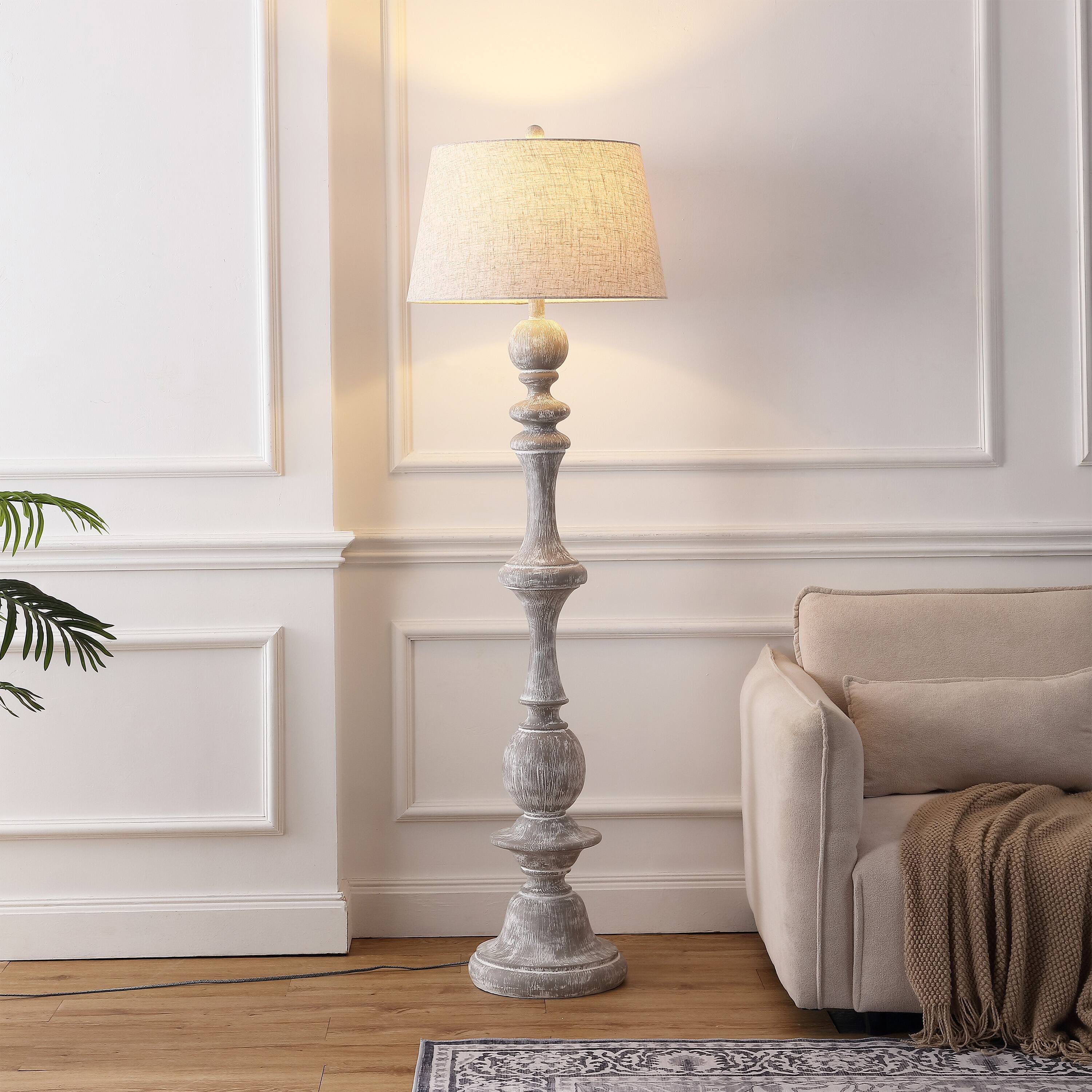 Alt View 1. Jonathan Y - Taylor 67" Rustic Farmhouse Spindled Resin LED Floor Lamp, Gray Wash - Gray Wash.