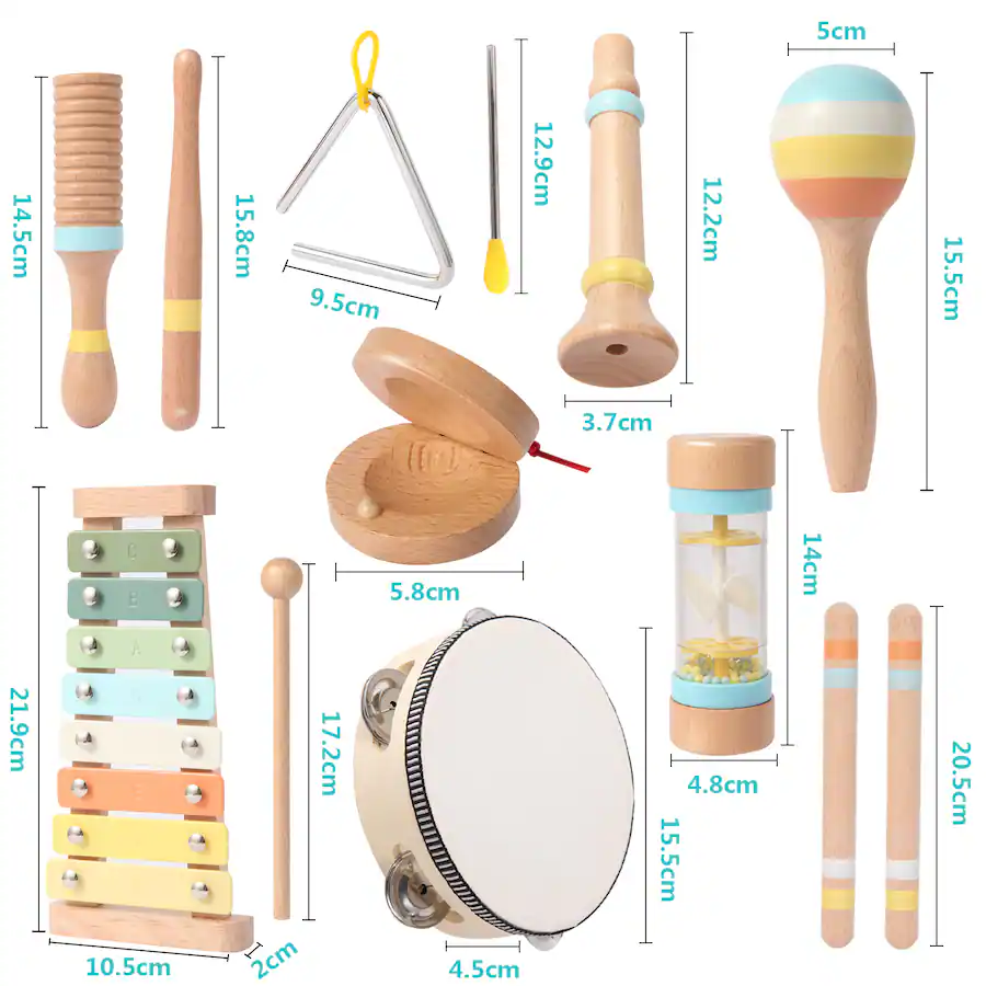 Sugift 9 Piece Wooden Musical Instruments Set with Xylophone, Maracas ...