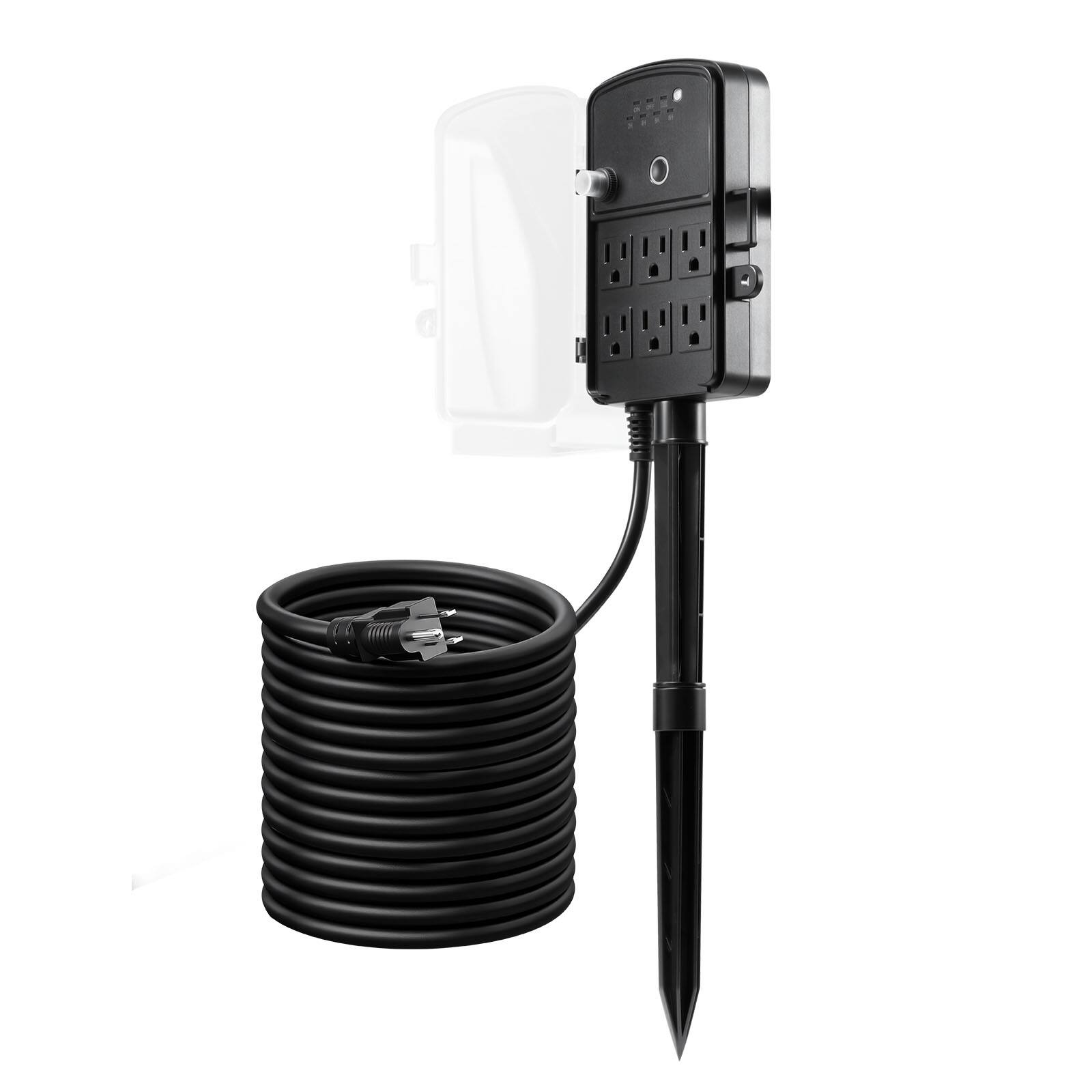 Alt View 5. VEVOR - Outdoor Power Stake, 25FT Extension Cord, Outdoor Power Strip Weatherproof with Cover, Remote Control Dusk to Dawn Light - Black.