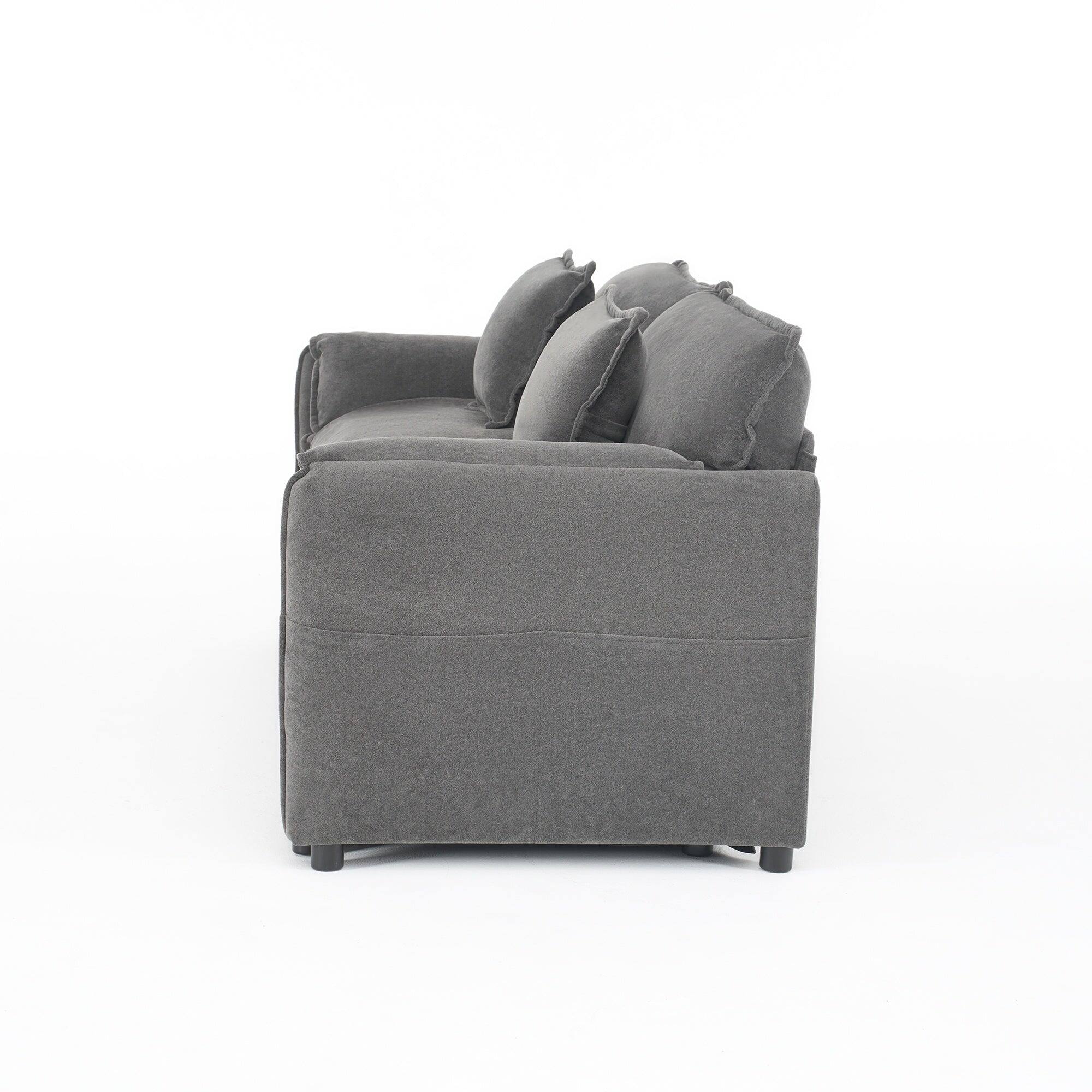 Alt View 2. Boyel Living - Modern Minimalist Grey Chenille Sofa with Side Storage Pockets 2-Seat - Grey.