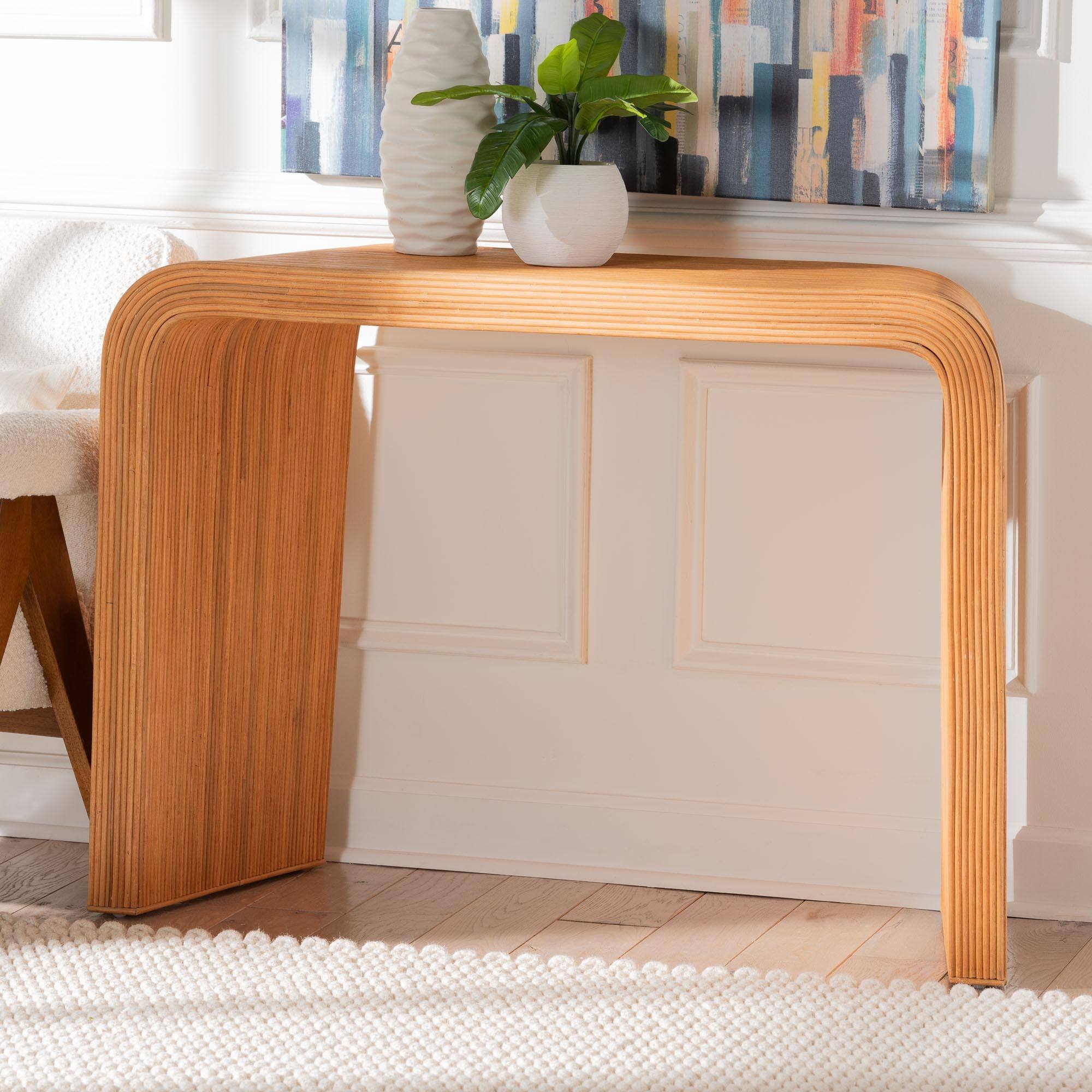 Alt View 6. bali & pari - Eilis Bohemian Fluted Rattan Waterfall Console Table - Light Honey.