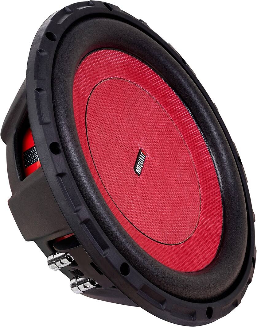 Angle. MB Quart - Discus 10" 600W Dual-Voice Subwoofer - Red.