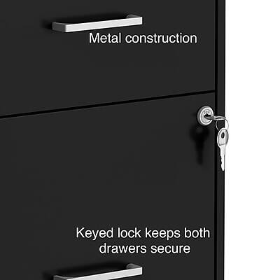 Metal construction  
Keyed lock keeps both drawers secure