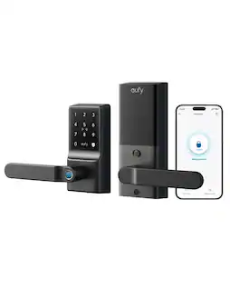 eufy - Smart Lock C33, Wi‑Fi Keypad Lever, Fingerprint & Keyless Entry, Deadbolt, App Control, IP53 Waterproof - Black