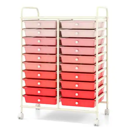 Front. Pefilos - 20 Drawers Rolling Storage Cart Studio Organizer-Pink, Craft Organizers and Storage, Multipurpose Organizer Cart for Hom - Pink.
