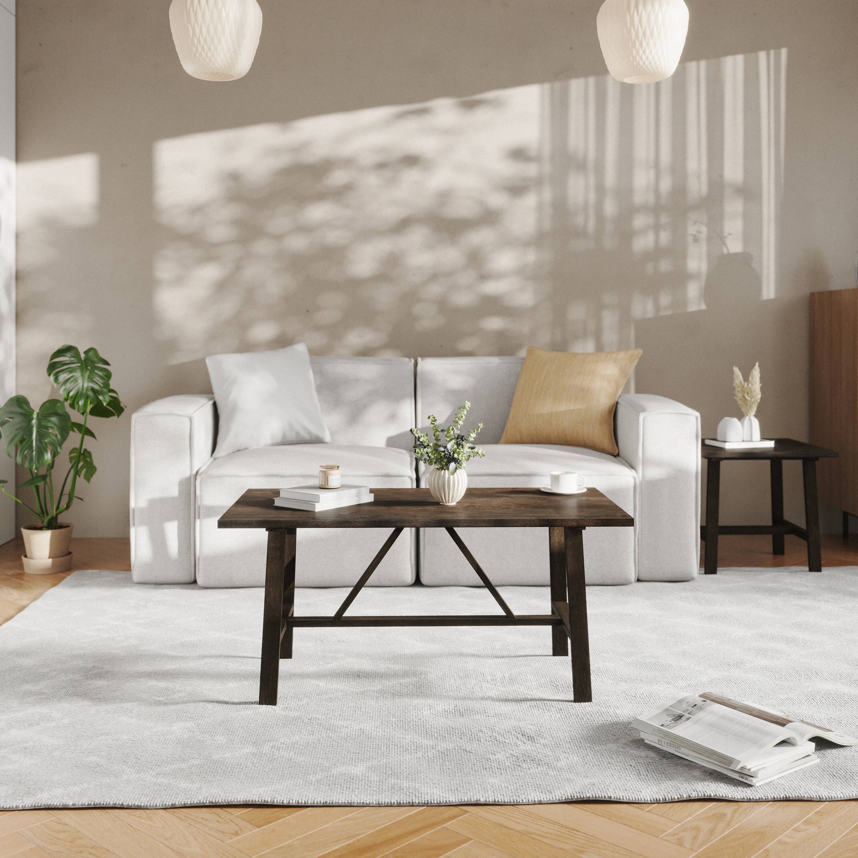 Alt View 2. Flash Furniture - Eli Solid Wood Farmhouse Coffee Table, Trestle Style Accent Table in Dark Gray - Gray.