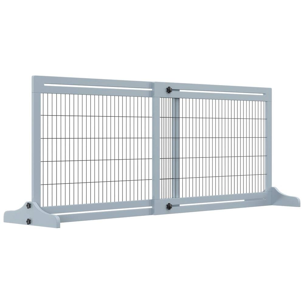 Front. Ficcuss Pets - Gray Extra Wide Freestanding Pet Gate.