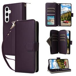 Dteck - Crossbody Wallet Case for Samsung Galaxy S26, Shockproof Zipper Pocket PU Leather Folio Cover with 9 Card Slots - Darkpurple