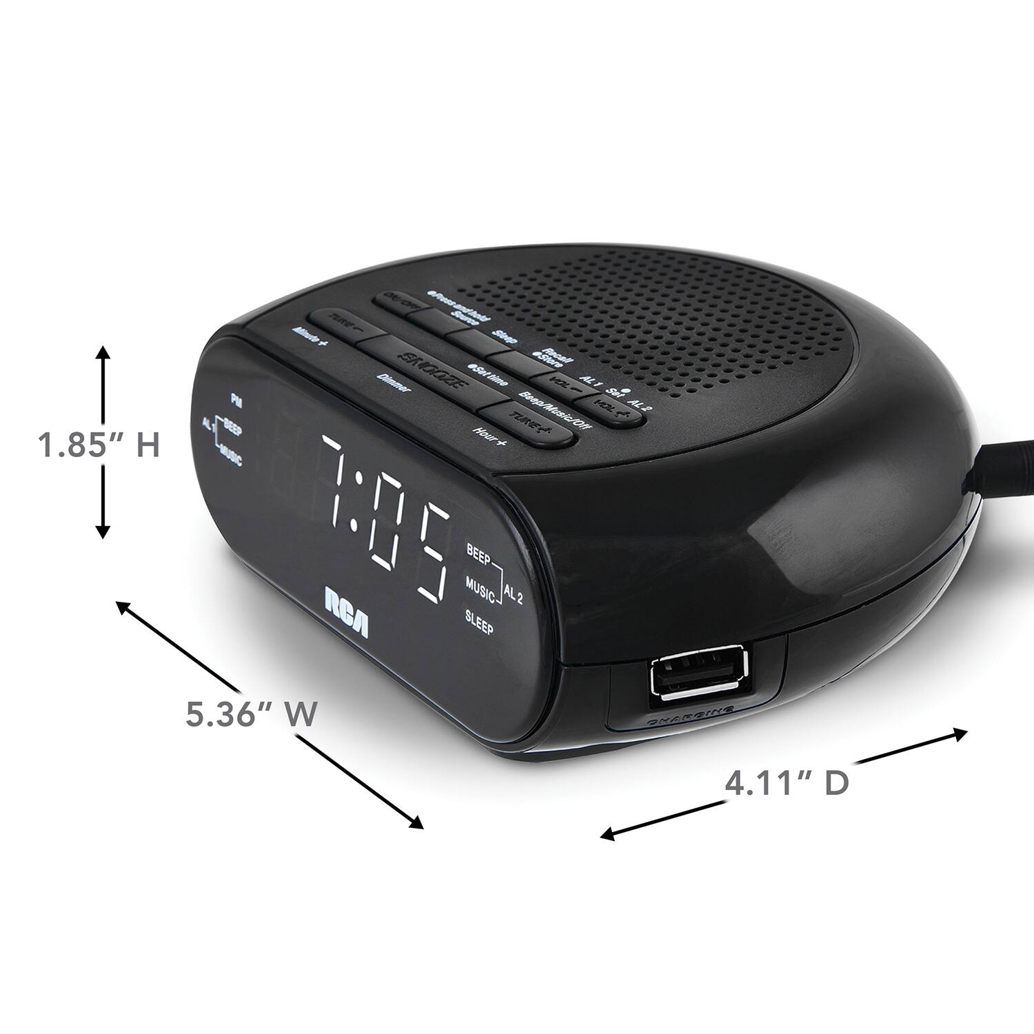 - Reiaat Aimar EROOZE #Suttimg NI MLT & P HER ALT E Sup-MD 1.85" H Noer+ T:05 MUSIC BEEP AL2 GA BLKEP 5.36" W ENERENE 4.11" D
