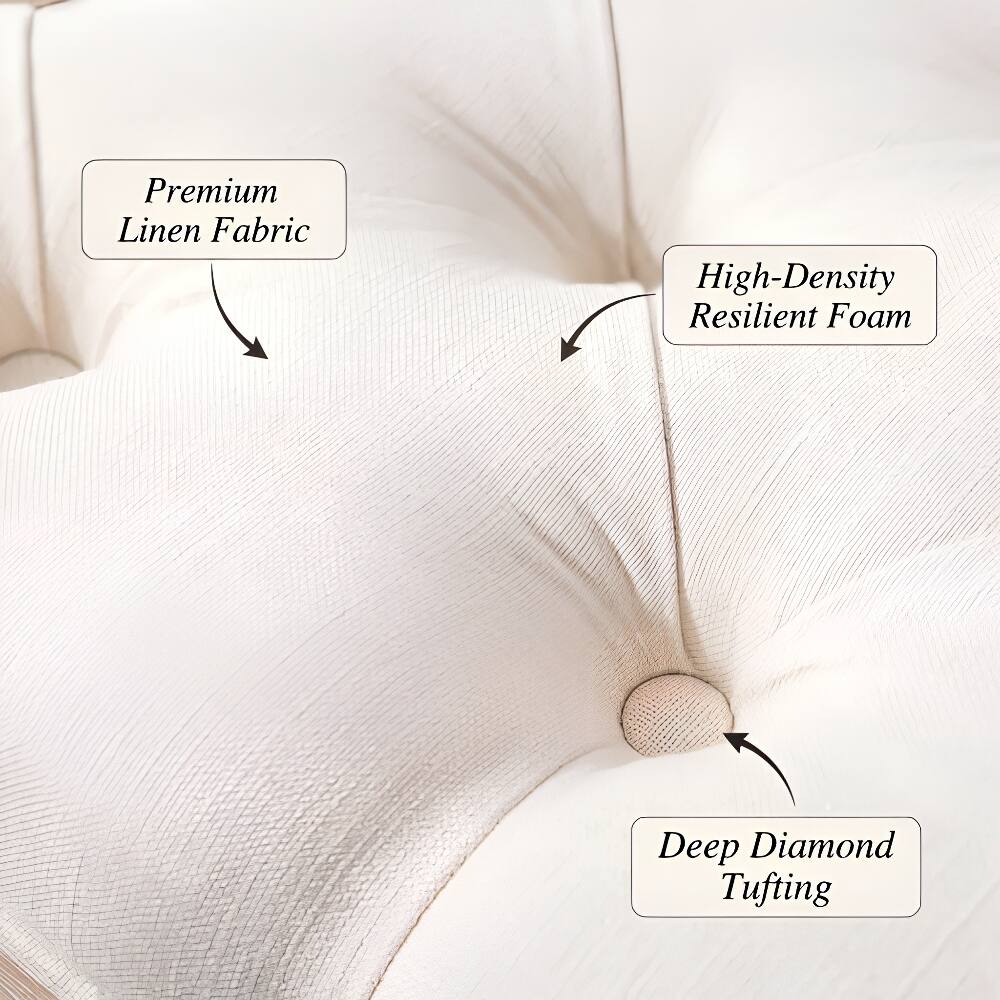 Premium Linen Fabric  
High-Density Resilient Foam  
Deep Diamond Tufting