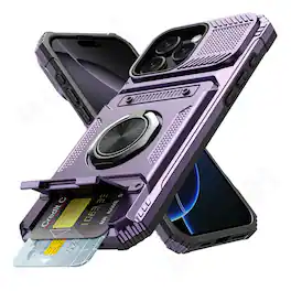 Gravity Ridge - for iPhone 17 Wallet Case with Card Holder 360°Ring Kickstand Military Grade Drop Shockproof Rugged Case - Purple