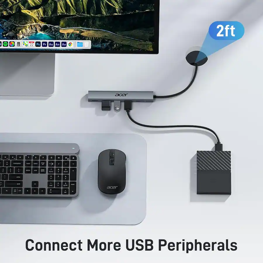 Acer 5 In 1 USB C Hub With 4K HDMI 100W Power Delivery 3 USB A Data acer-5-in-1-usb-c-hub-with-4k-hdmi-100w-power-delivery-3-usb-a-data