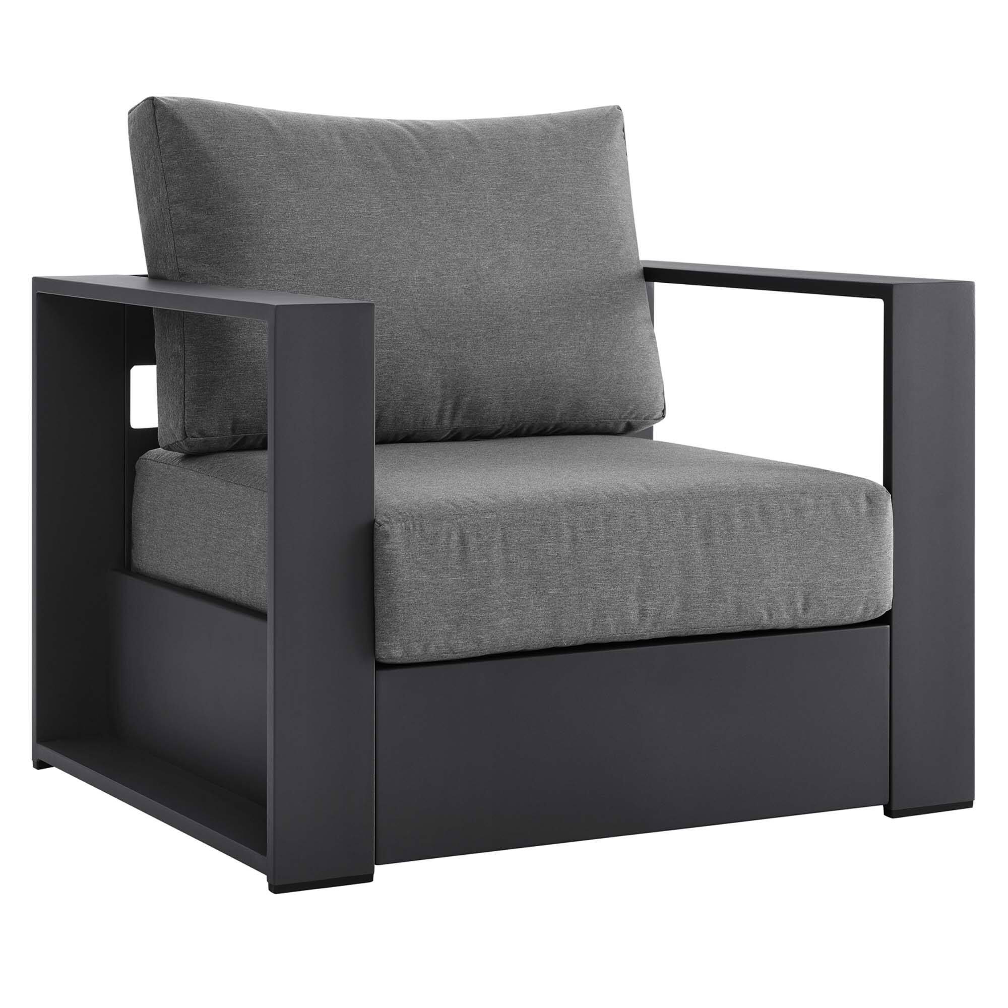 Alt View 2. Modway - Tahoe 4-Piece Outdoor Patio Set - Powder-Coated Aluminum, Cushioned Sofa, 2 Armchairs, Coffee Table - Gray Charcoal.