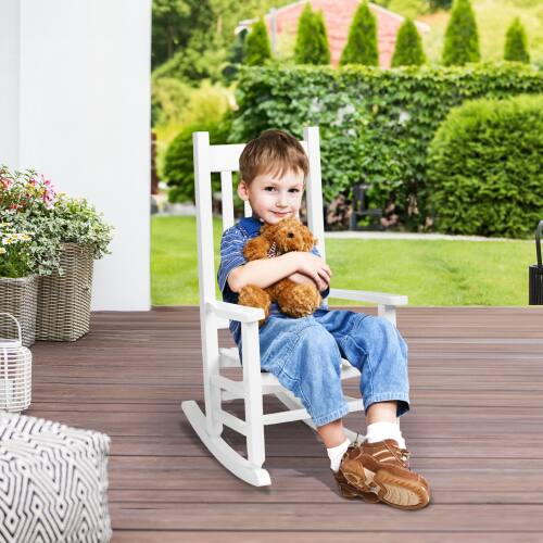 Alt View 6. Winado - Wooden Child's Rocking Chair, All Weather Wooden Rocking Chair with High Backrest, Patio Rocker for Garden Yard Balcony - White.