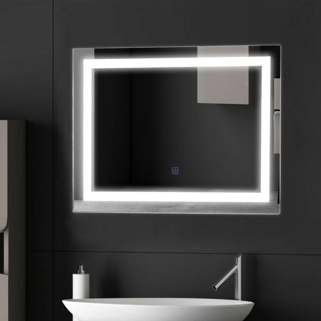 Angle. Hivvago - 27.5 inch LED Touch Sensor Wall Mounted Corded Bathroom Mirror - Silver.