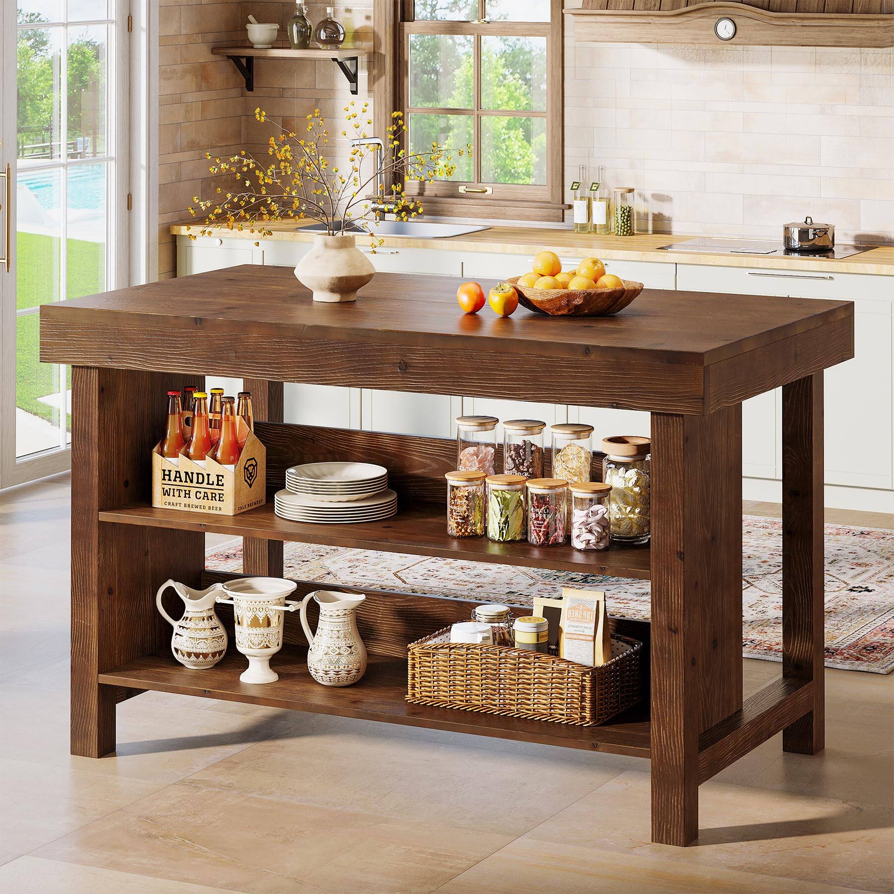 Tribesigns Kitchen Island with Storage, Solid Wood Kitchen Island Table ...