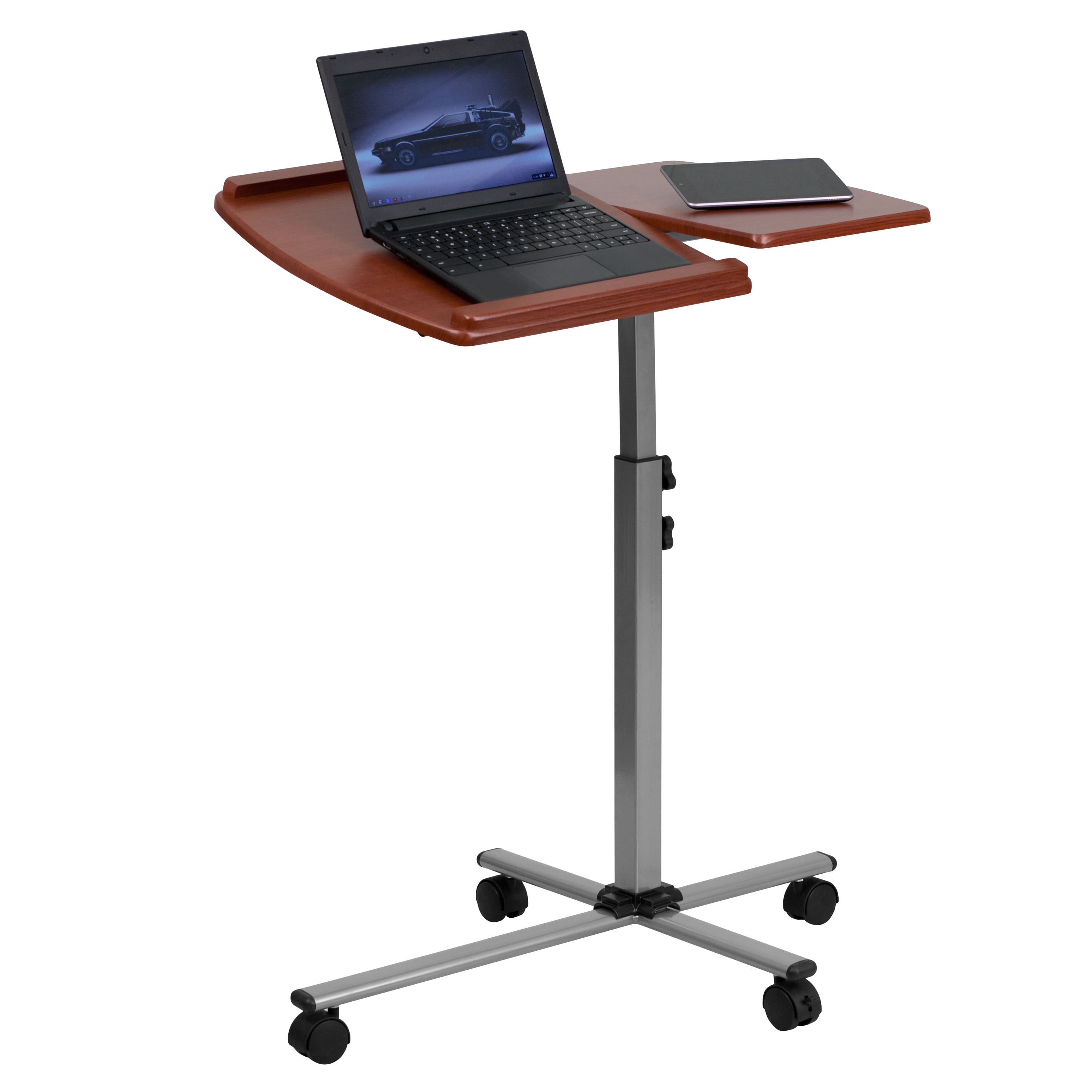 Emma + Oliver - Angle and Height Adjustable Mobile Laptop Computer Table with Top - Cherry