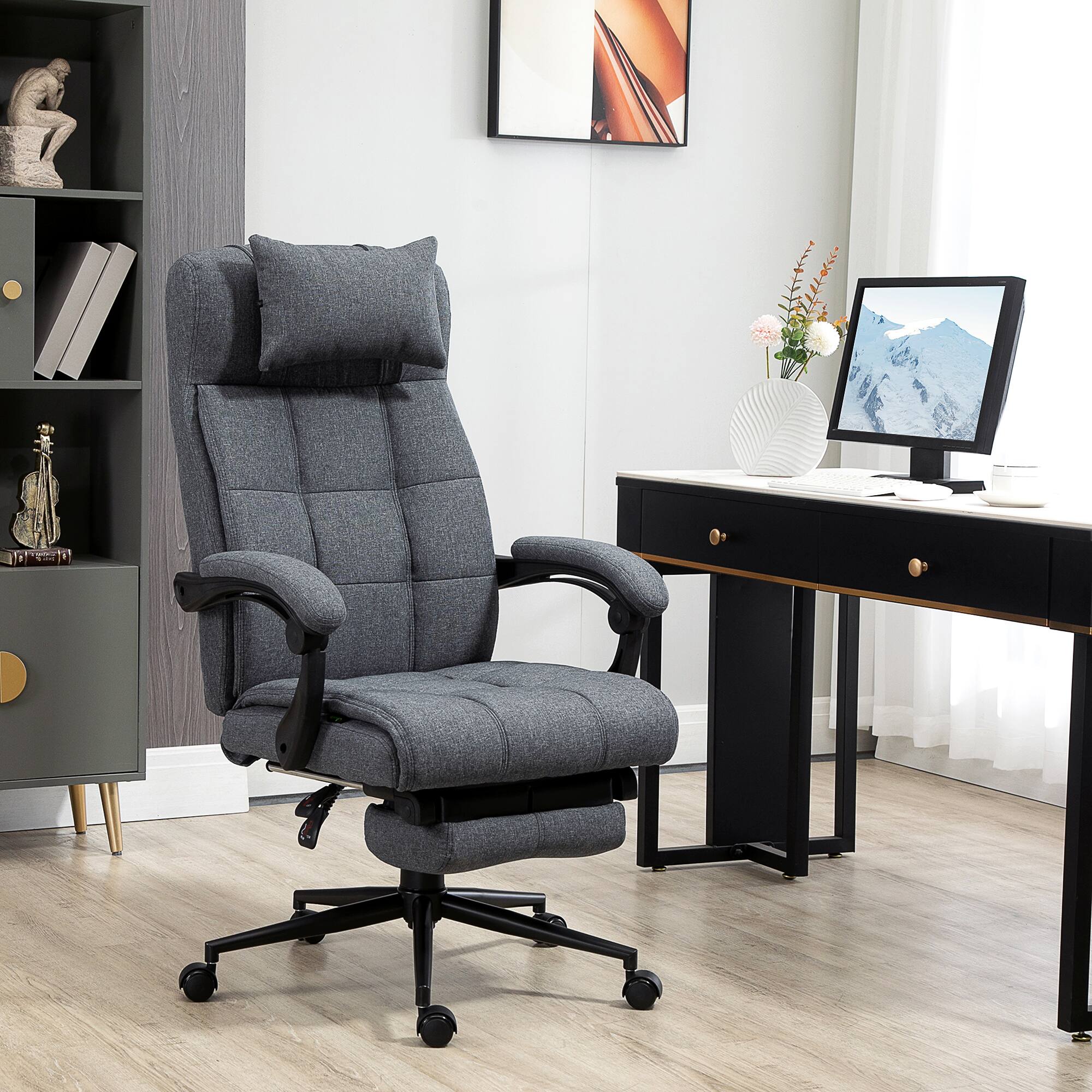 Alt View 1. Vinsetto - Executive Linen-Feel Fabric Office Chair High Back Swivel Task Chair with Adjustable Height UpholsteredFootrest - Dark Grey.