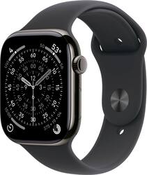 Apple Watch Series 11 (GPS+Cellular) 46mm Titanium Case with Black Sport Band - S/M - Slate - (2025) - Front_Zoom