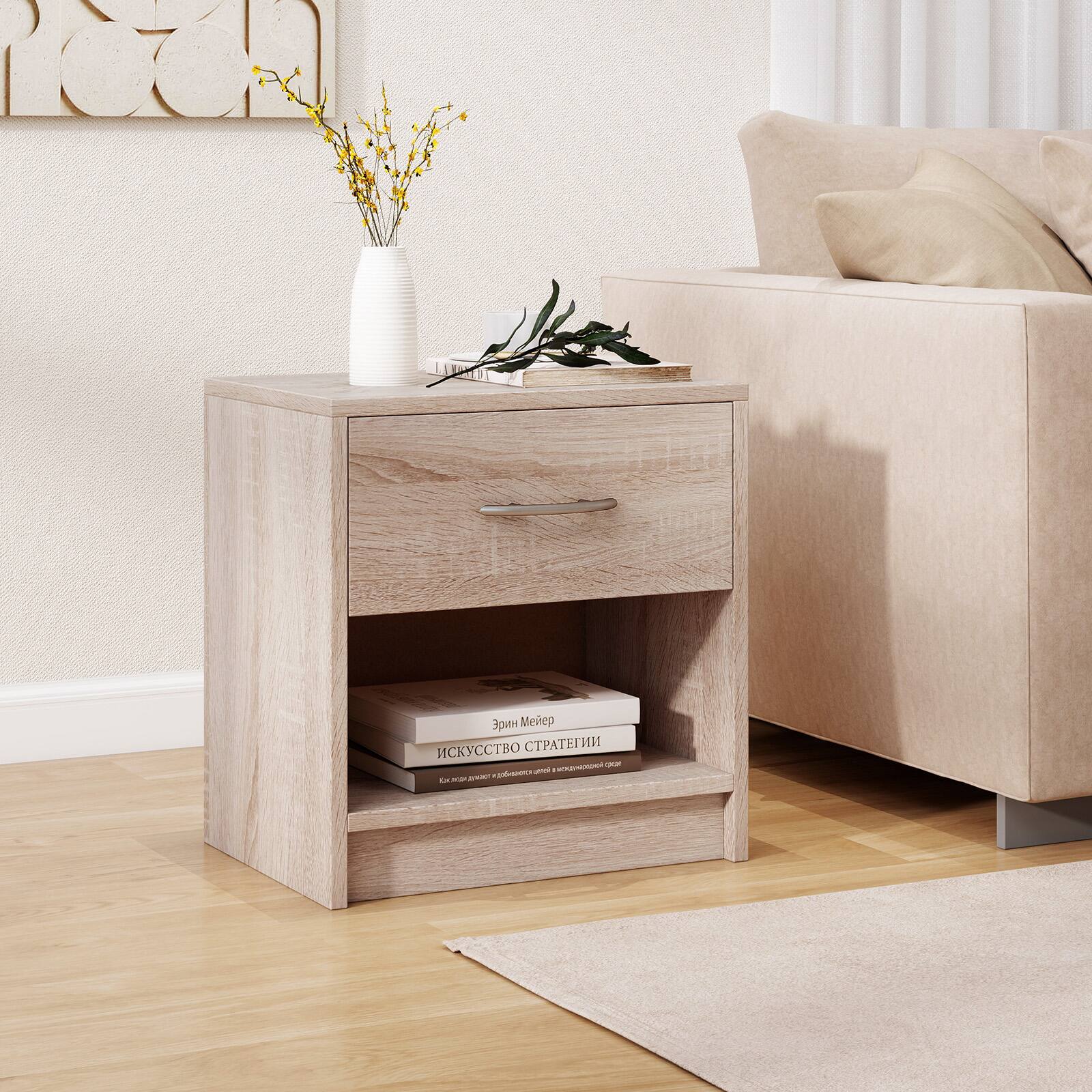Alt View 4. Gymax - Gymax 2 PCS Nightstand w/ Drawer Side Table w/ Slide-out Drawer Open Storage Shelf Natural - Natural.