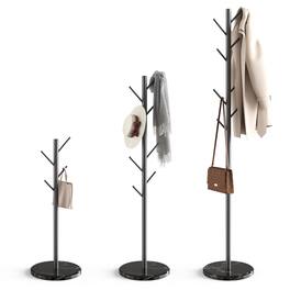 Refined Abode Design - Coat Rack With Marble Base Metal Freestanding 3 Adjustable Size Sturdy Tree For Bags Coats And Hats Entrywa - Black 8hooks