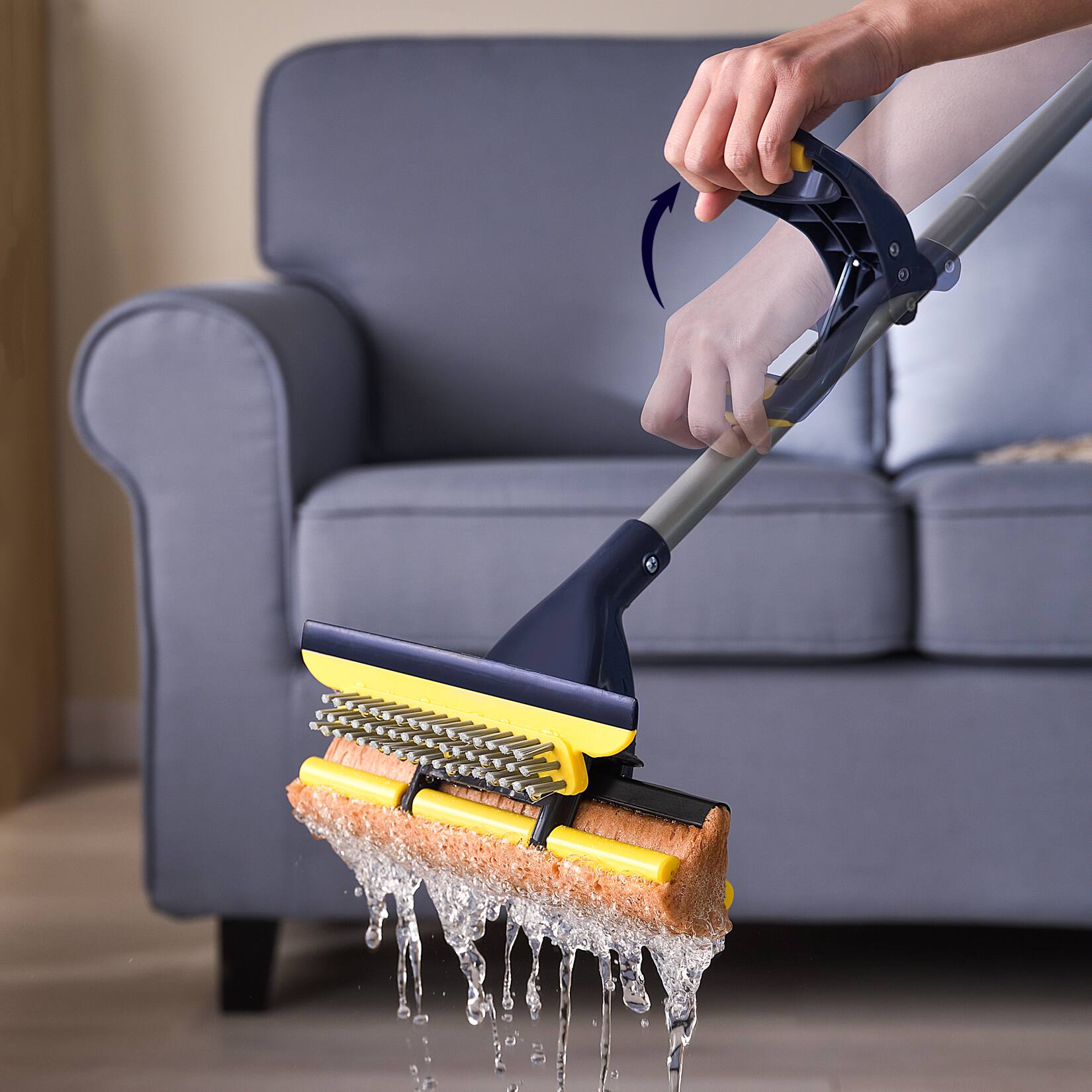 Angle. Yocada - Sponge Mop Home Commercial Use Tile Floor Bathroom Garage Cleaning   Total 3 Sponge Heads.