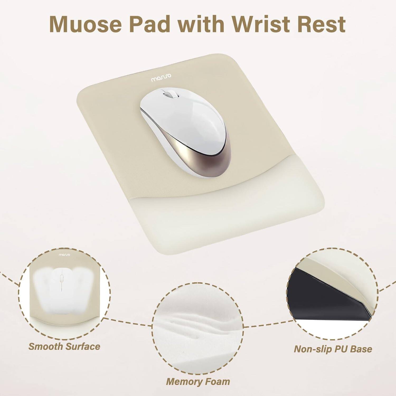 Muose Pad with Wrist Rest

- Smooth Surface
- Memory Foam
- Non-slip PU Base