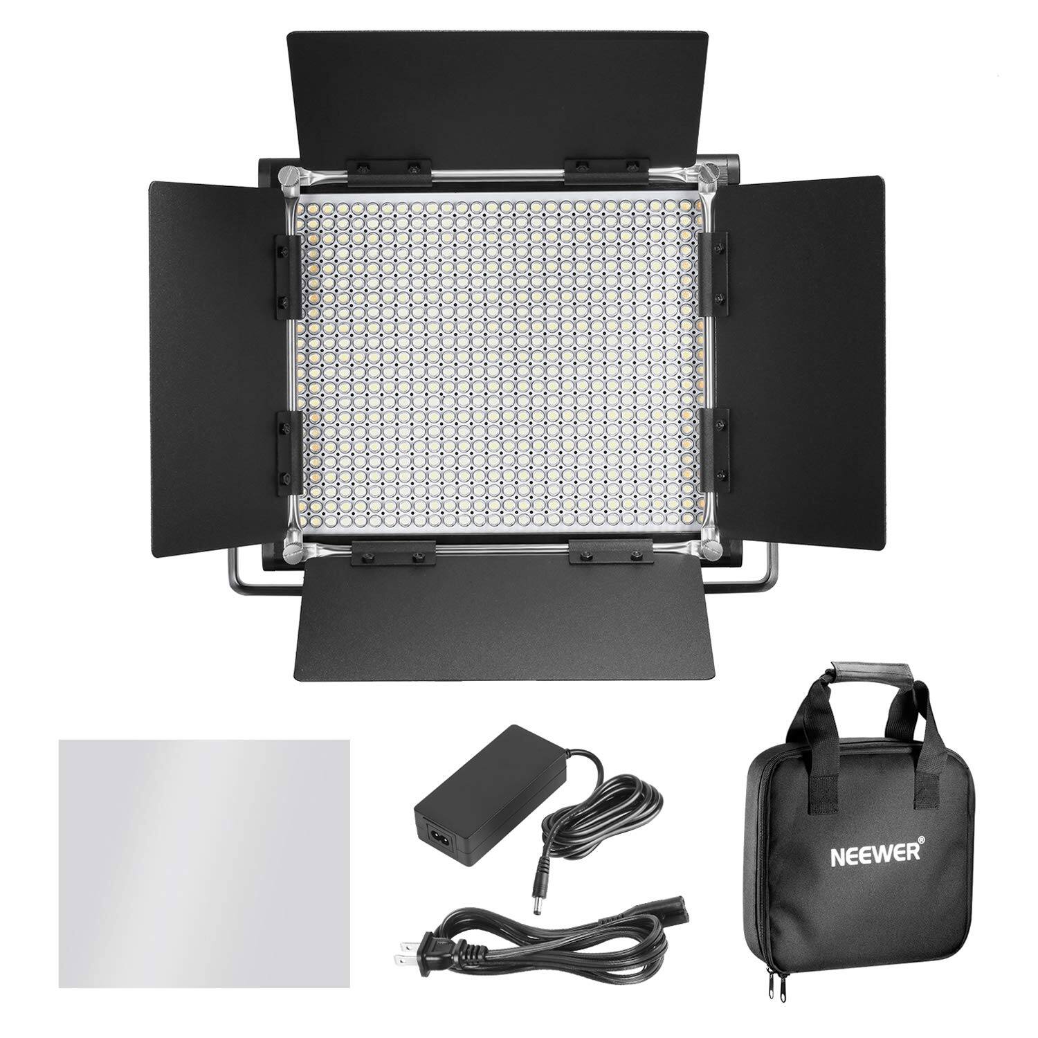 Alt View 2. Neewer - Metal Bi-Color LED Video Light - 660 Bead Studio Panel with U Bracket & Barndoors (CRI 96+).