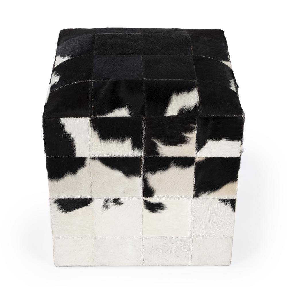 Back. Butler Specialty - Victorian Hair on Hide Cube Ottoman - Black And White.