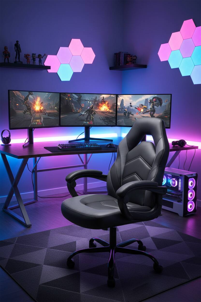 Angle. AOITUN - PU Gaming Chair for Daily Comfort, Ergonomic Desk Seat for Home Study or Work - Gray.