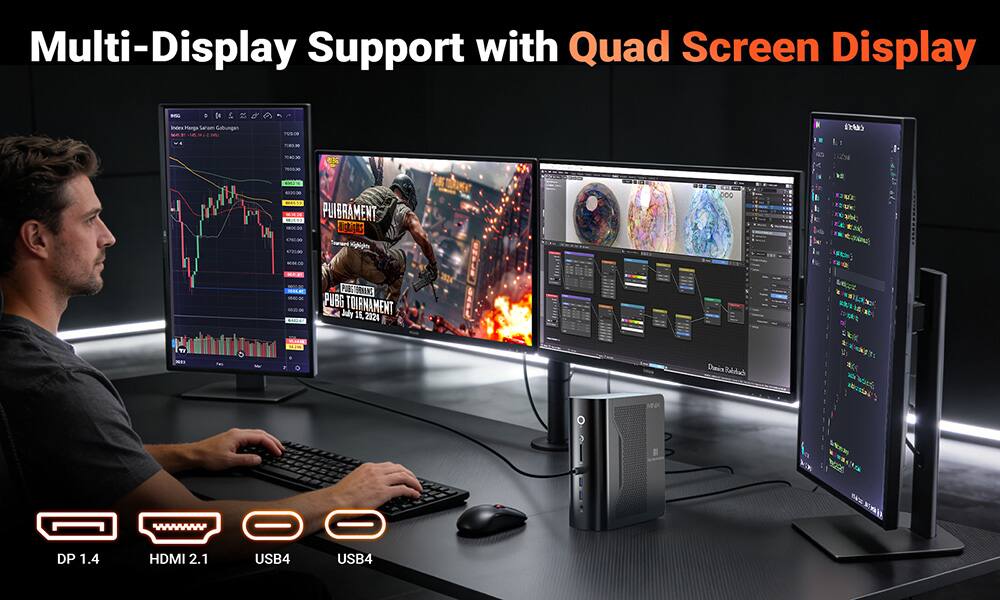 Multi-Display Support with Quad Screen Display

- DP 1.4
- HDMI 2.1
- USB4
- USB4