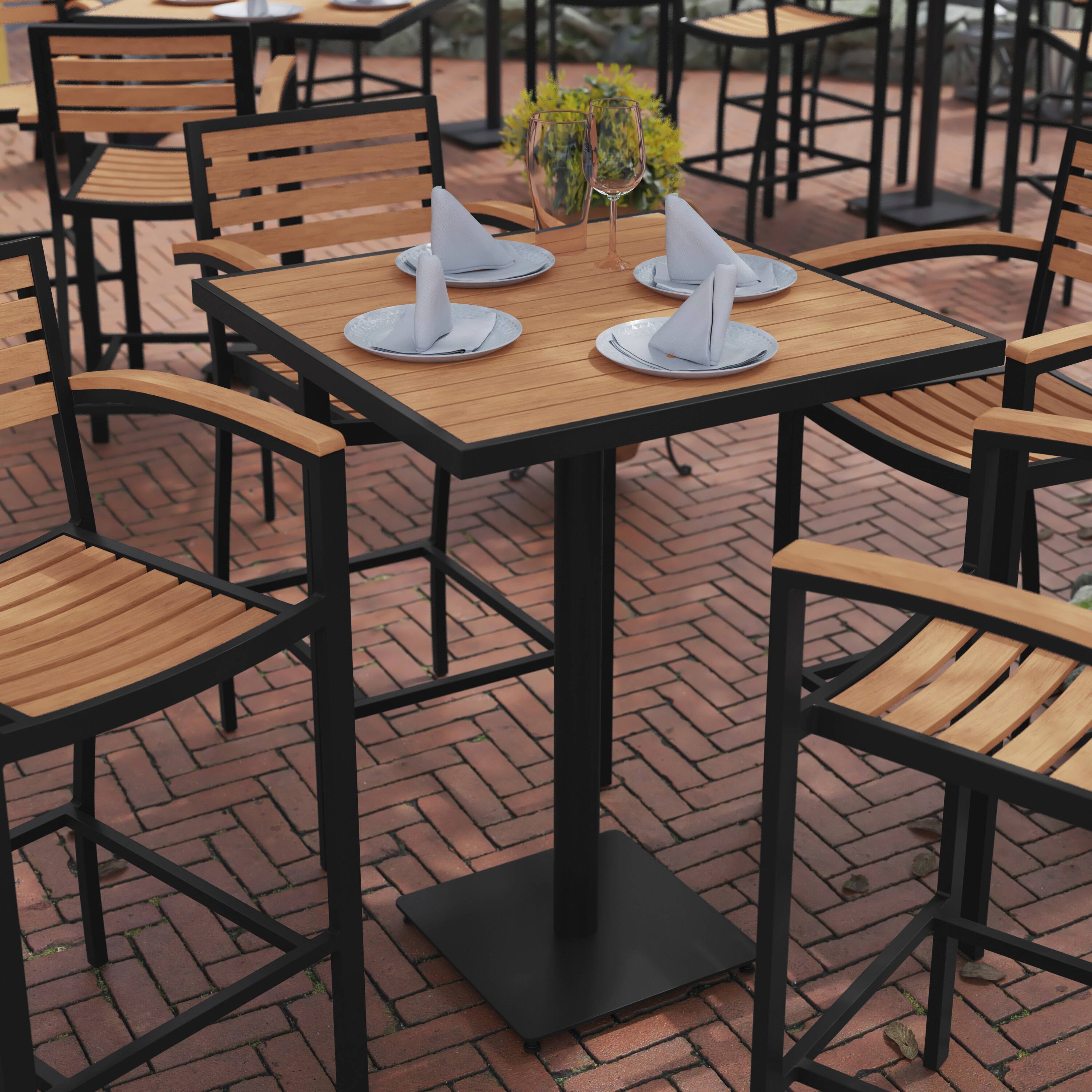 Alt View 1. Flash Furniture - Lark Commercial Grade 32" Square Outdoor Bar Height Table with Faux Teak Poly Resin Slats - Brown.