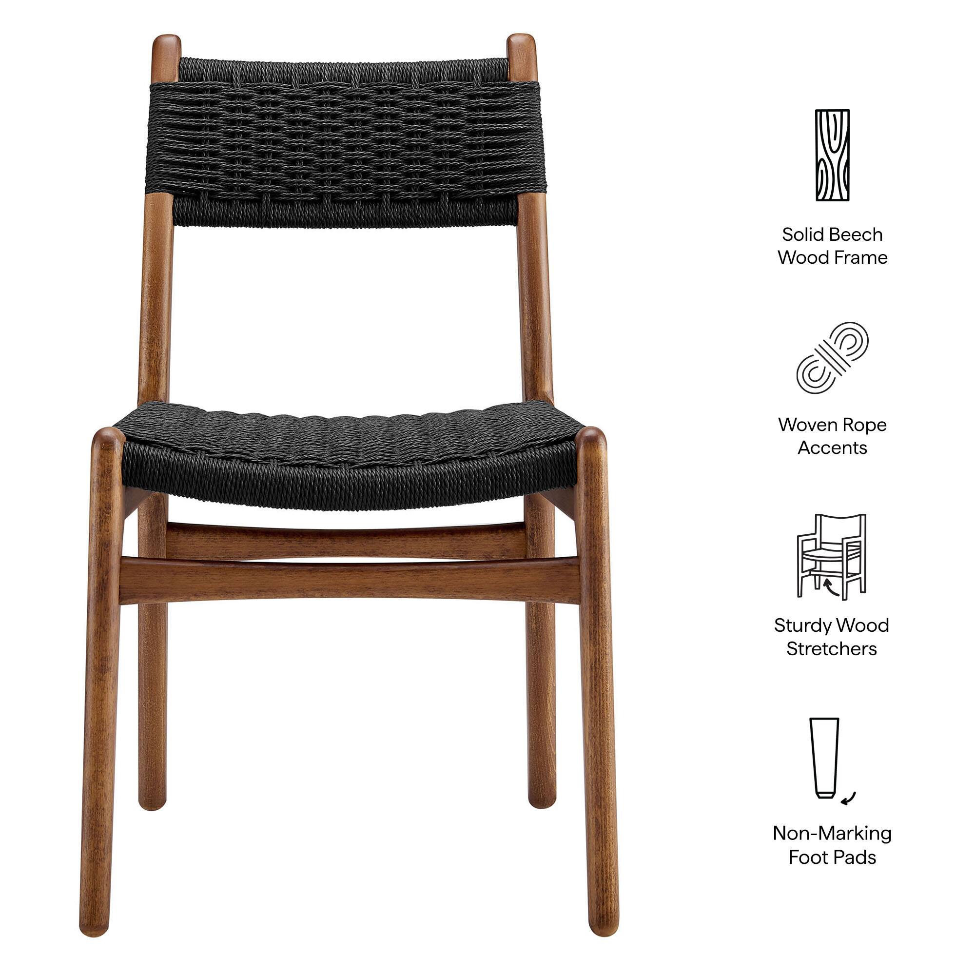 Solid Beech Wood Frame  
Woven Rope Accents  
Sturdy Wood Stretchers  
Non-Marking Foot Pads