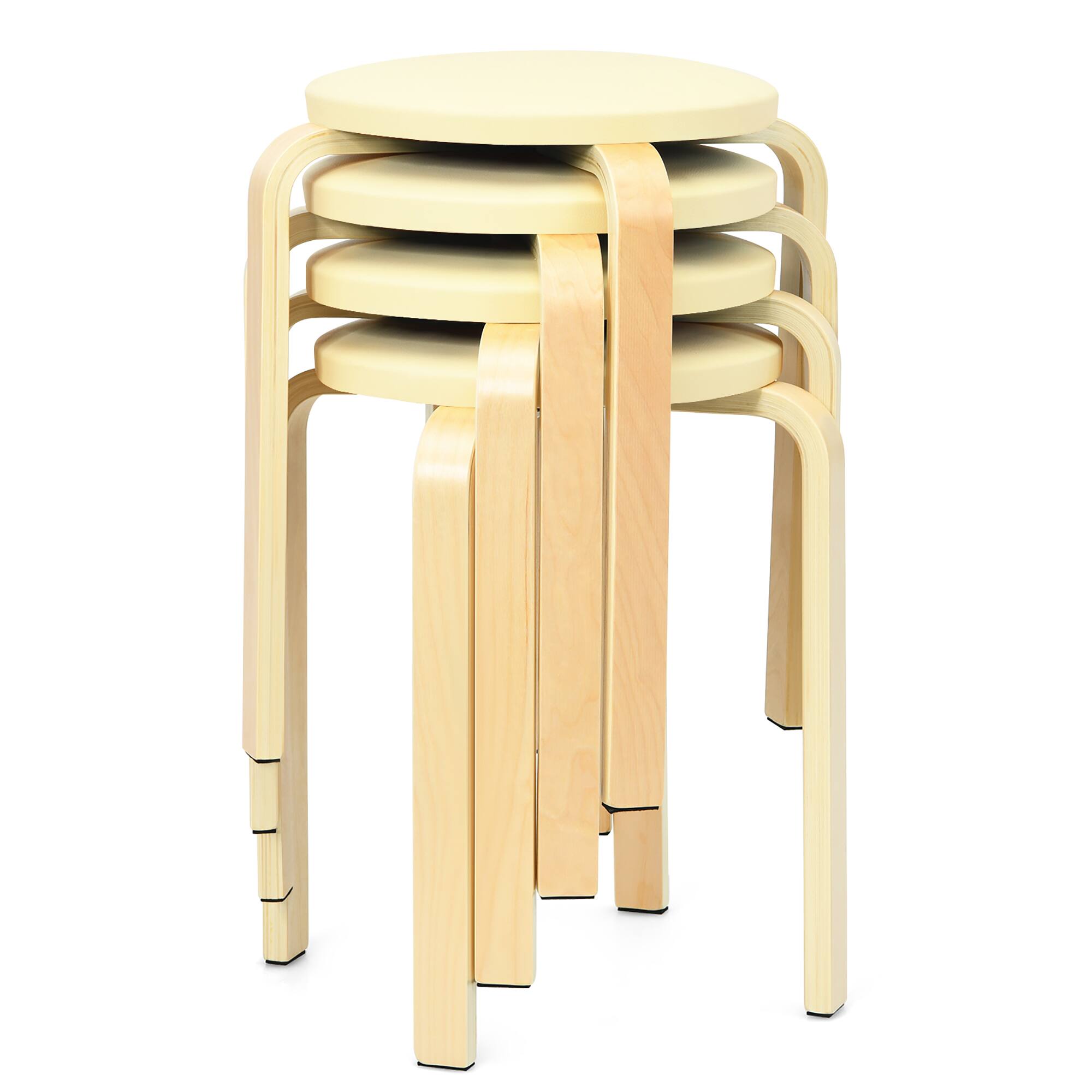 Front. Costway - Costway Set of 4 Bentwood Round Stool Stackable Dining Chair W/Padded Seat - Beige.