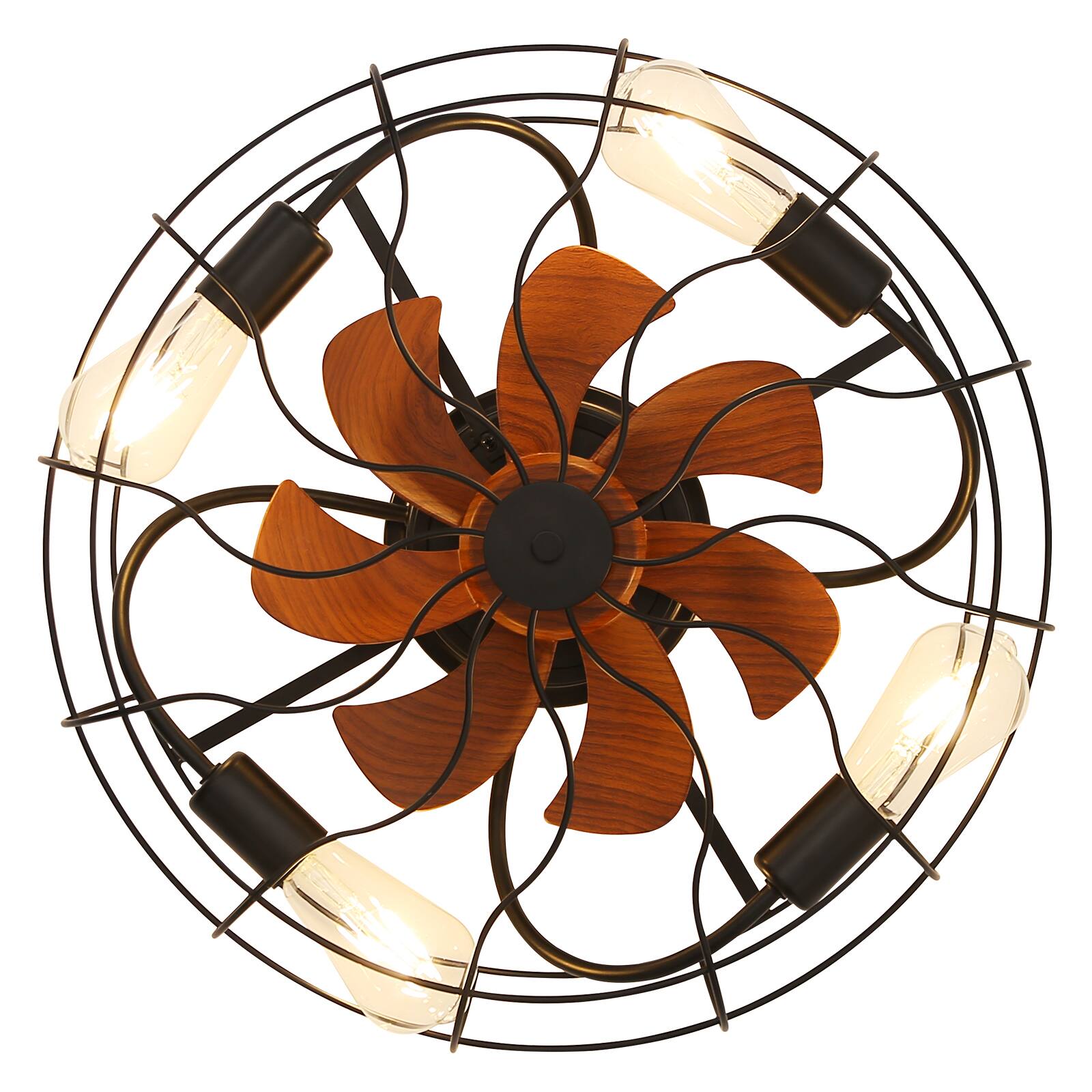 Alt View 5. Sofucor - 20" Caged Industrial Ceiling Fans with Lights and Remote Flush Mount Bladeless Small Low Profile Farmhouse Ceiling Fan - Black.